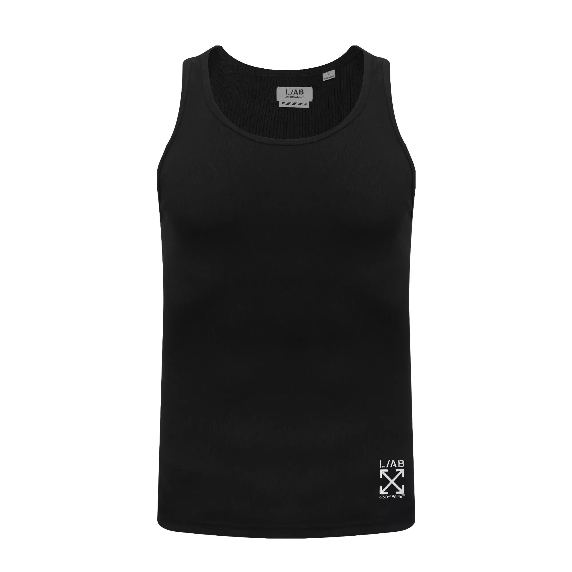 L/AB c/o Off-White Clamp Arrows Slim Fit Ribbed Tank Tops (3 Pack) - Black - BLACK