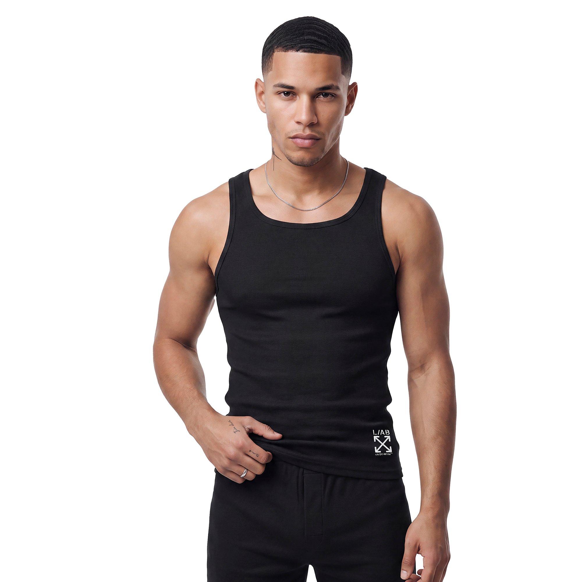 L/AB c/o Off-White Clamp Arrows Slim Fit Ribbed Tank Tops (3 Pack) - Black/White/Grey - BLACK/WHITE/GREY