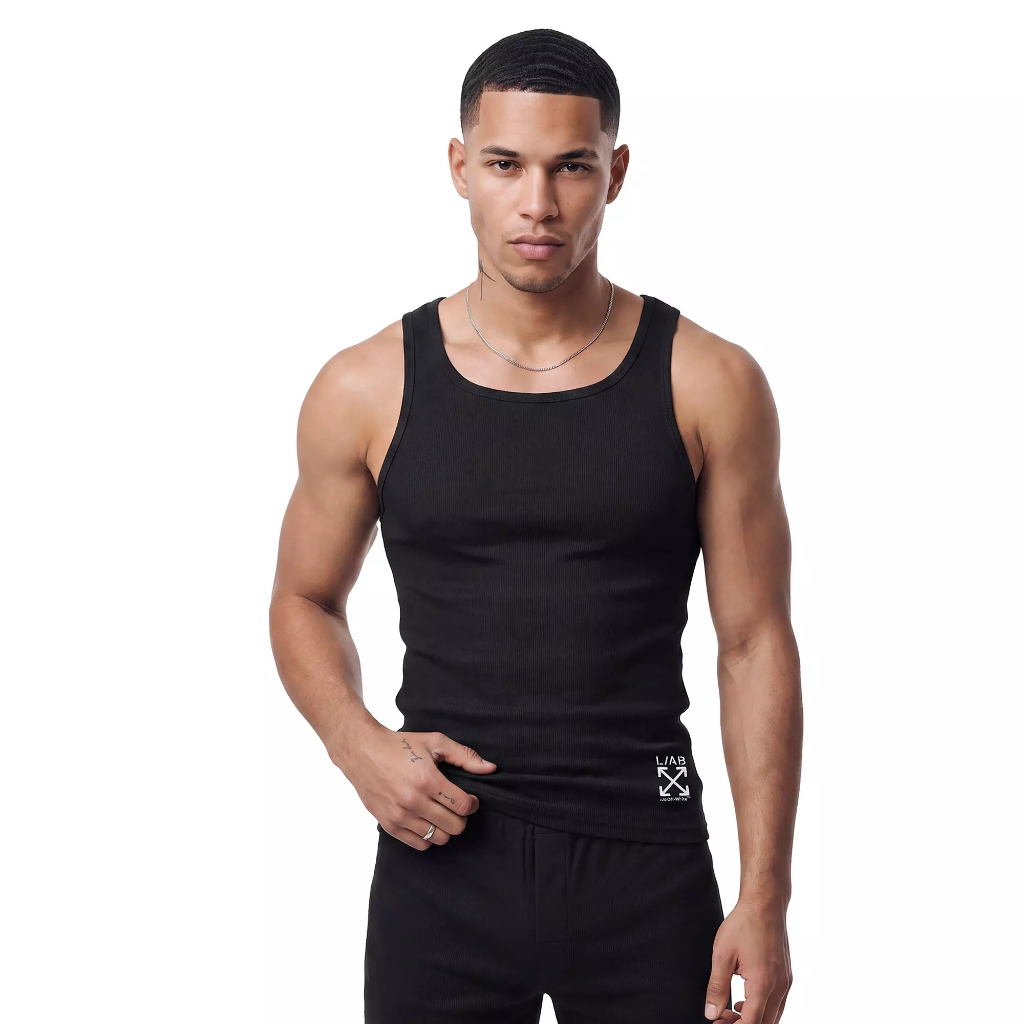 L/AB c/o Off-White Clamp Arrows Slim Fit Ribbed Tank Tops (3 Pack) - Black/White/Grey - BLACK/WHITE/GREY