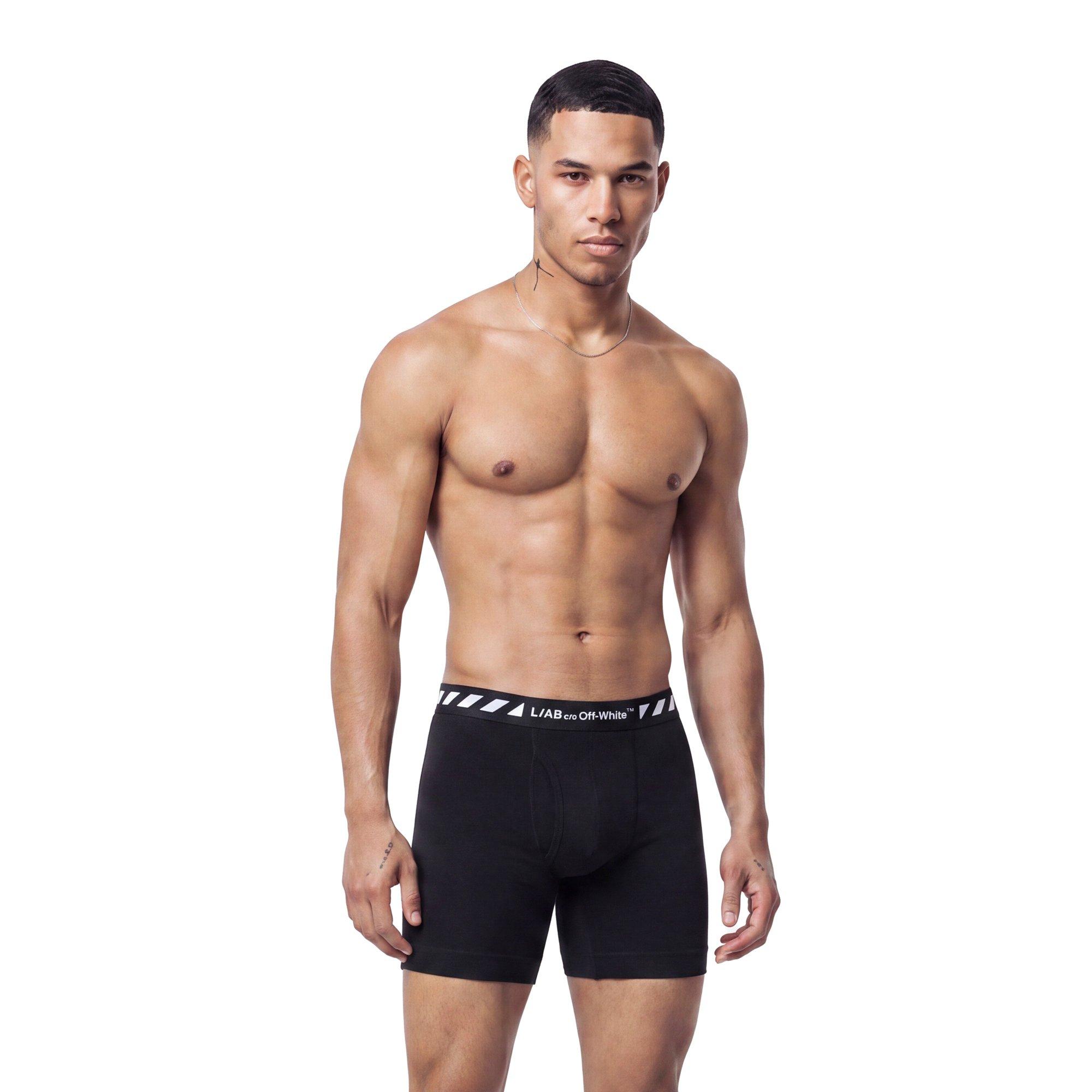 L/AB c/o Off-White Men's Diagonal 6" Boxer Brief With Fly (3 Pack) - Black - BLACK