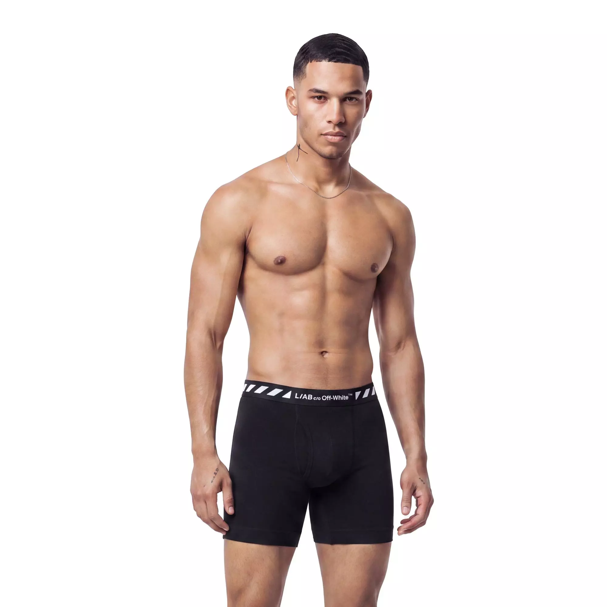L/AB c/o Off-White Men's Diagonal 6" Boxer Brief With Fly (3 Pack) - Black - BLACK
