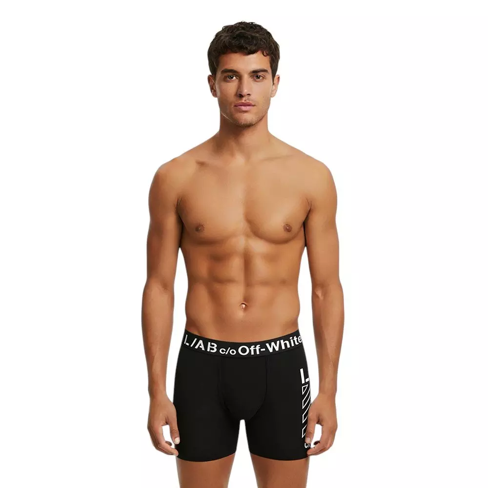 L/AB c/o Off-White Men's Diagonal Printed Boxer Brief - Black - BLACK