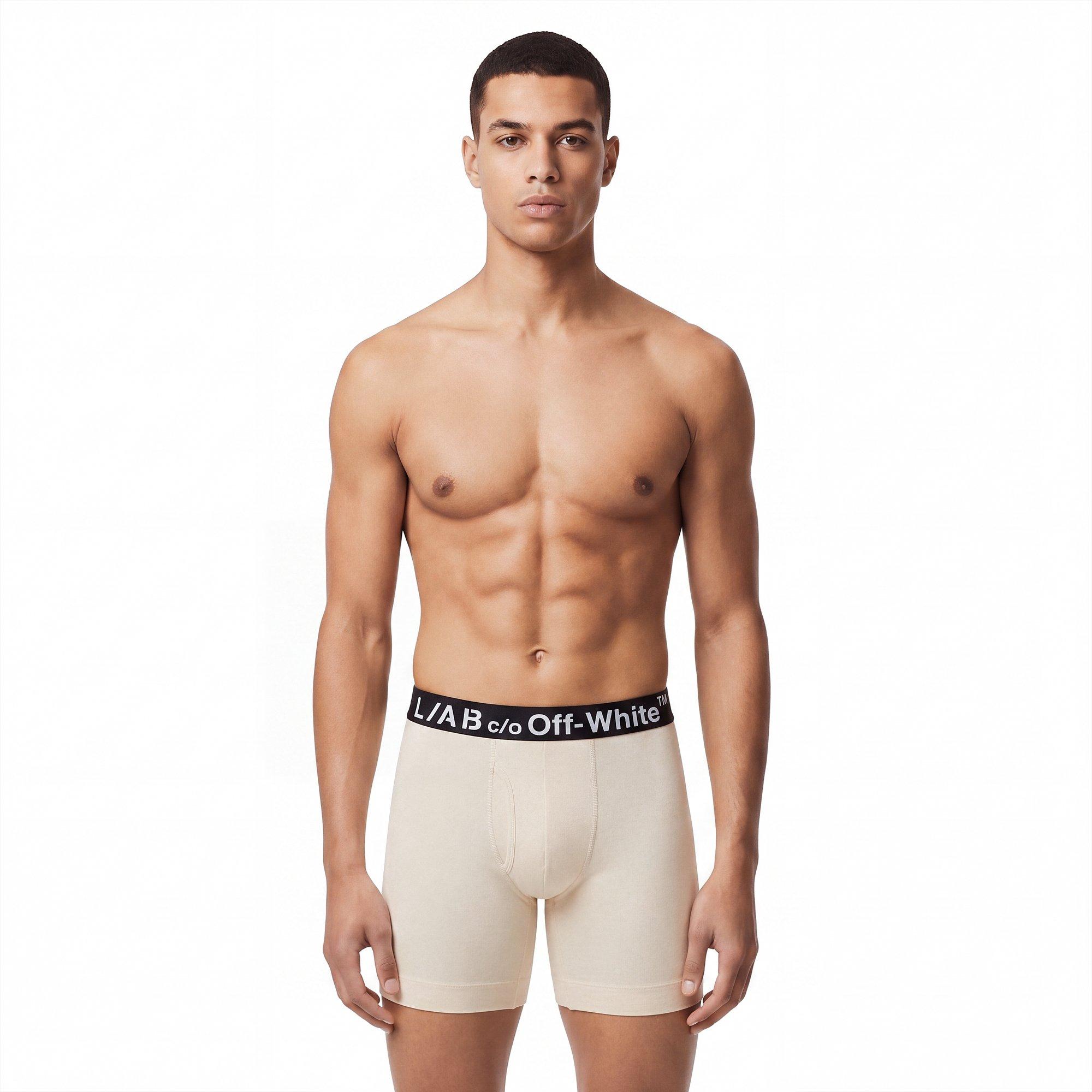 L/AB c/o Off-White Men's Horizontal Logo 6" Boxer Briefs With Fly (3 Pack) - Marshmallow/Birch/Grey - MARSHMALLOW/BIRCH/GREY