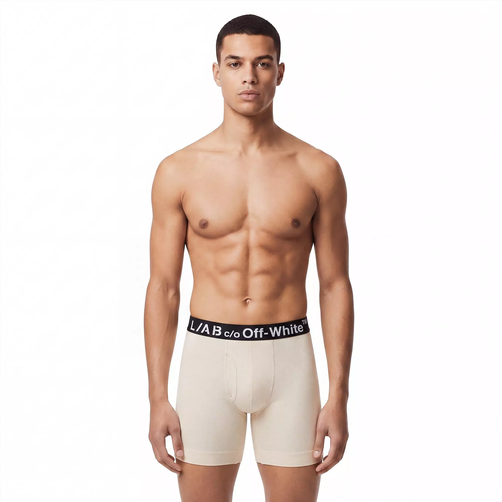 L/AB c/o Off-White Men's Horizontal Logo 6" Boxer Briefs With Fly (3 Pack) - Marshmallow/Birch/Grey - MARSHMALLOW/BIRCH/GREY