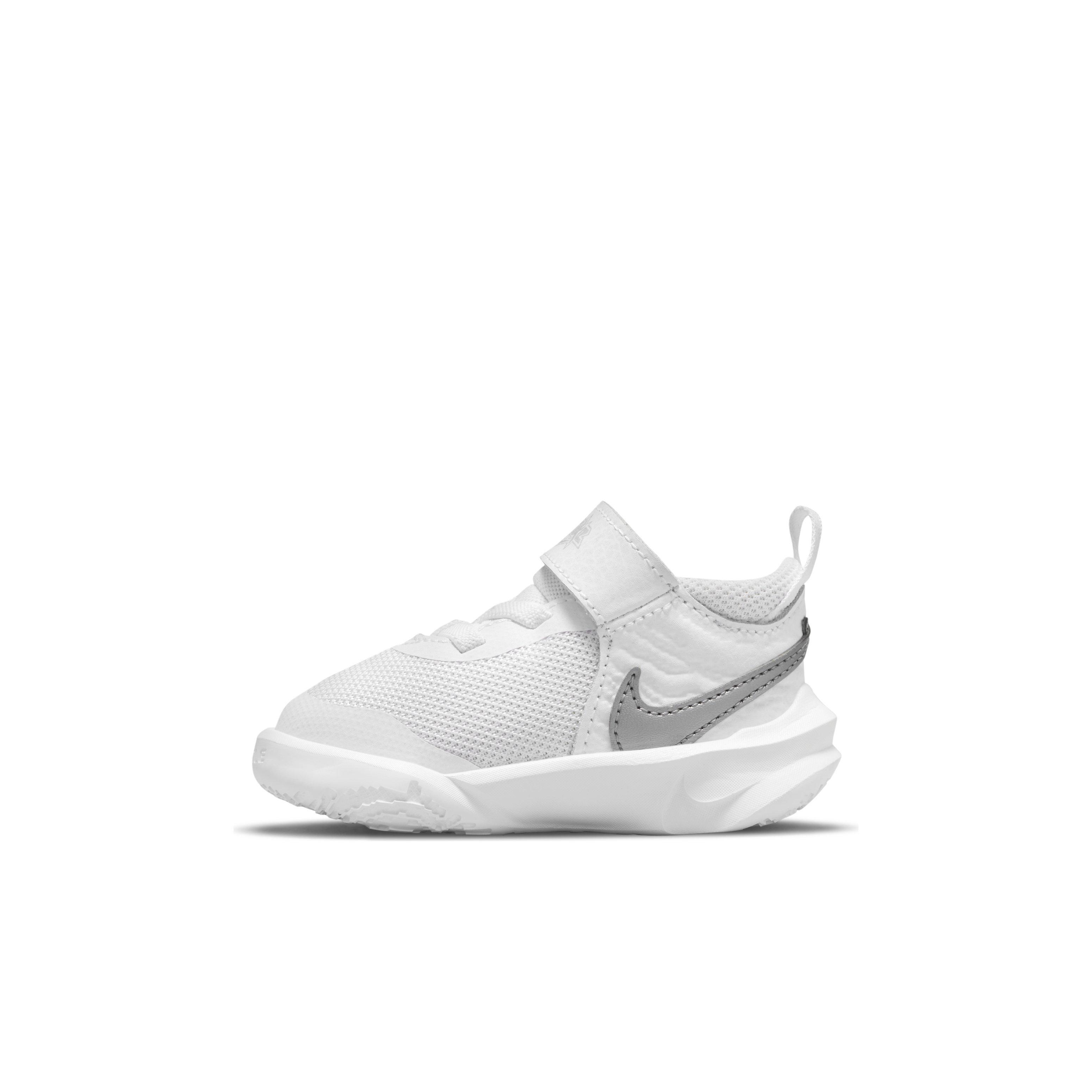 Nike Team Hustle D 10 "White/Metallic Silver/Volt/Photon Dust" Infant Boys' Basketball Shoe - WHITE Thumbnail View 3
