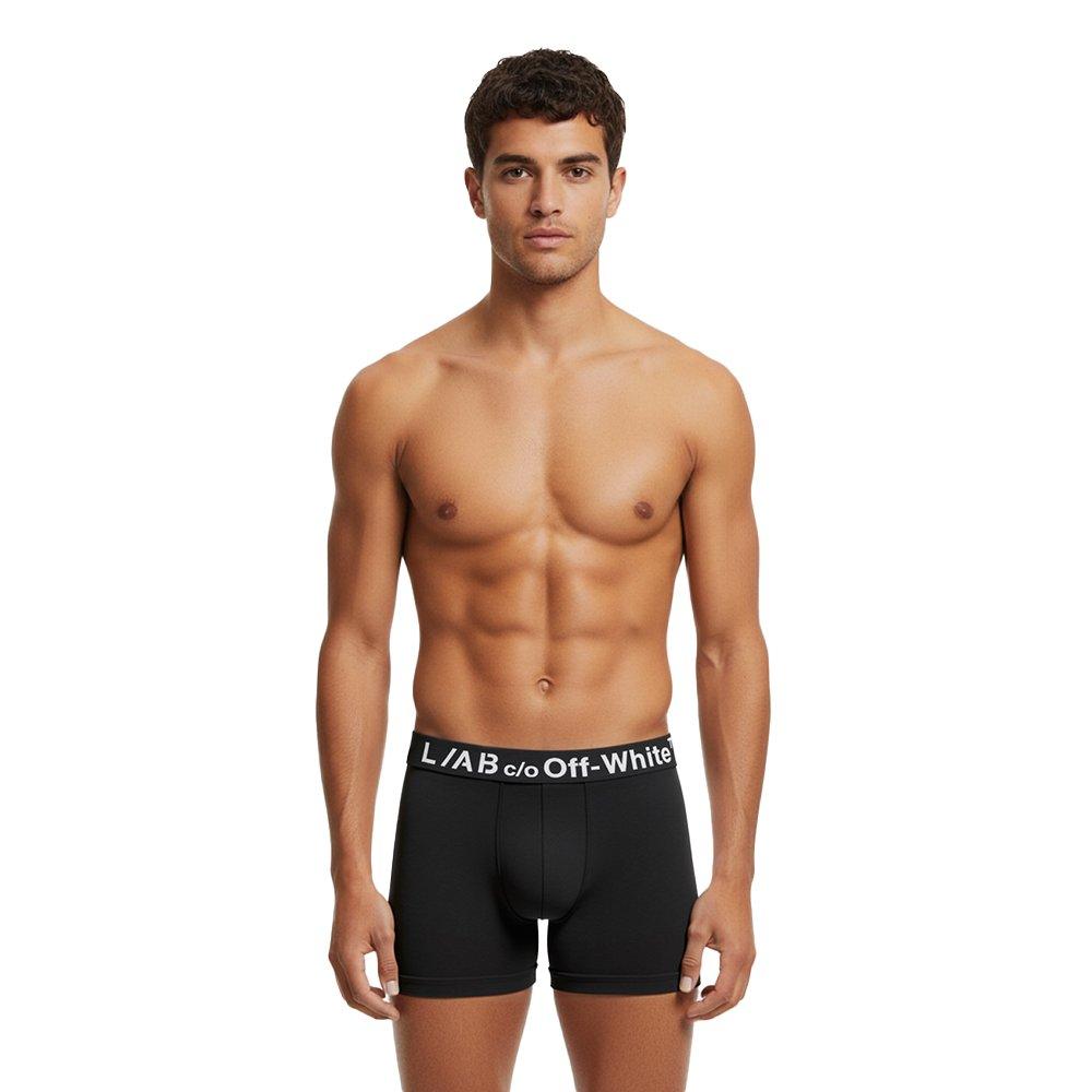 L/AB c/o Off-White Men's Horizontal Big Logo 6" Boxer Brief (3 Pack) - Black - BLACK