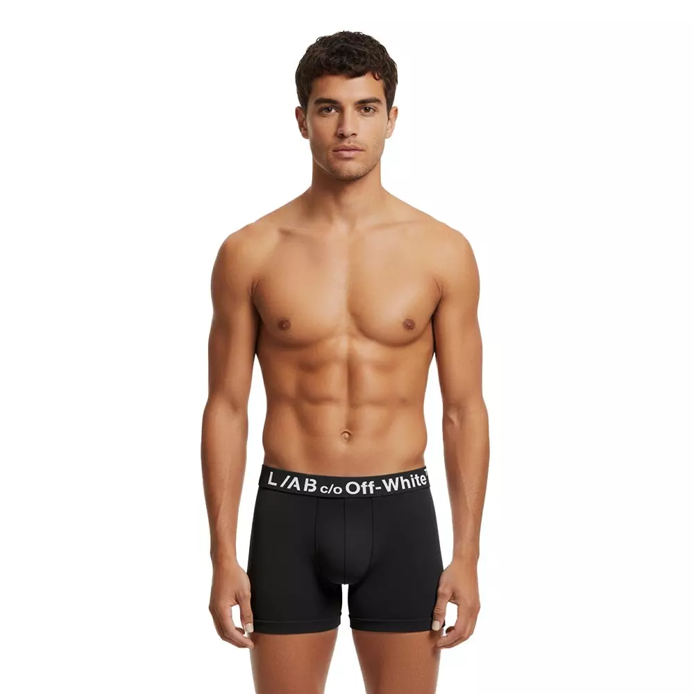 L/AB c/o Off-White Men's Horizontal Big Logo 6" Boxer Brief (3 Pack) - Black - BLACK