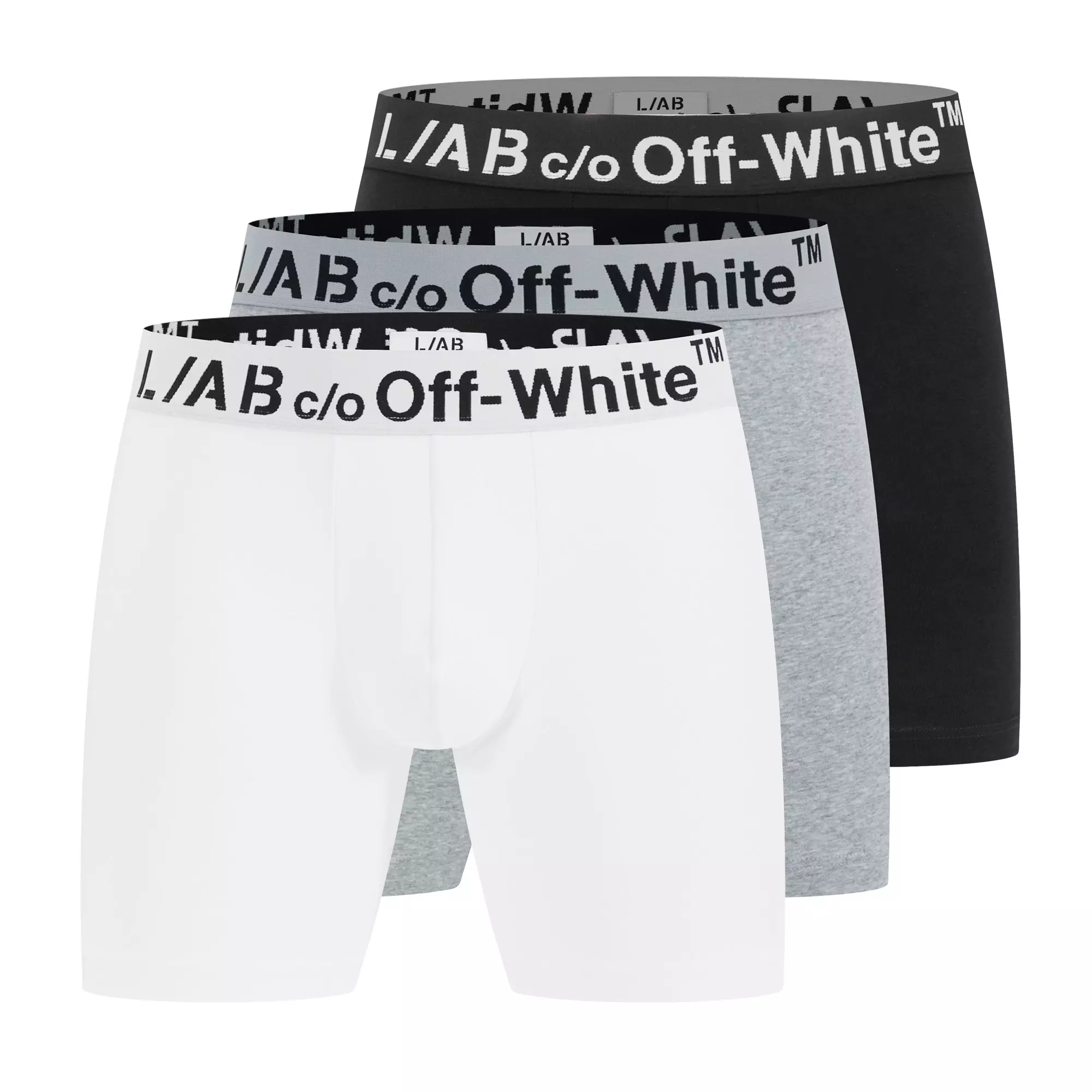 L/AB c/o Off-White Men's Horizontal Big Logo 6" Boxer Brief (3 Pack) - Black/White/Grey - BLACK/WHITE/GREY