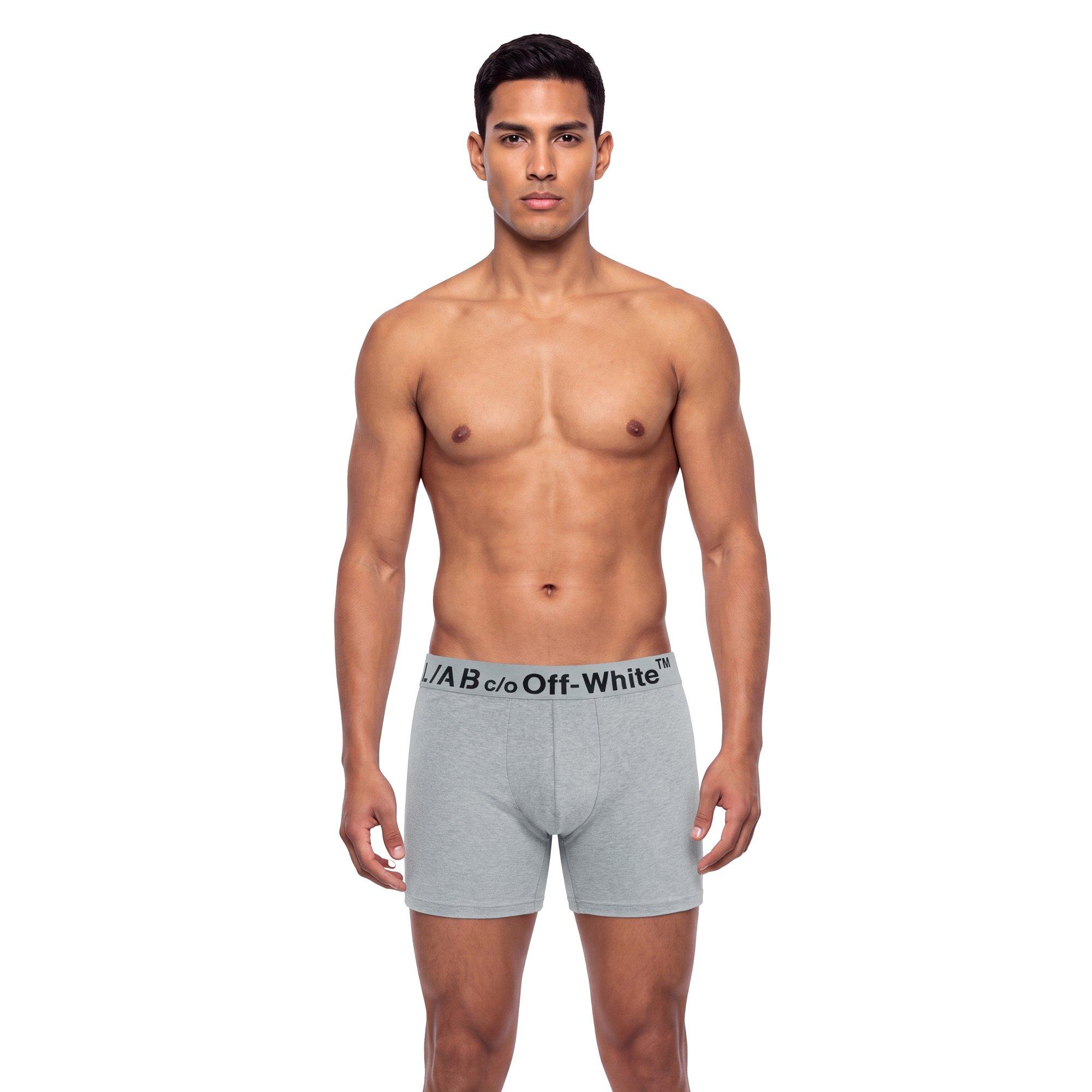 L/AB c/o Off-White Men's Horizontal Big Logo 6" Boxer Brief (3 Pack) - Black/White/Grey - BLACK/WHITE/GREY