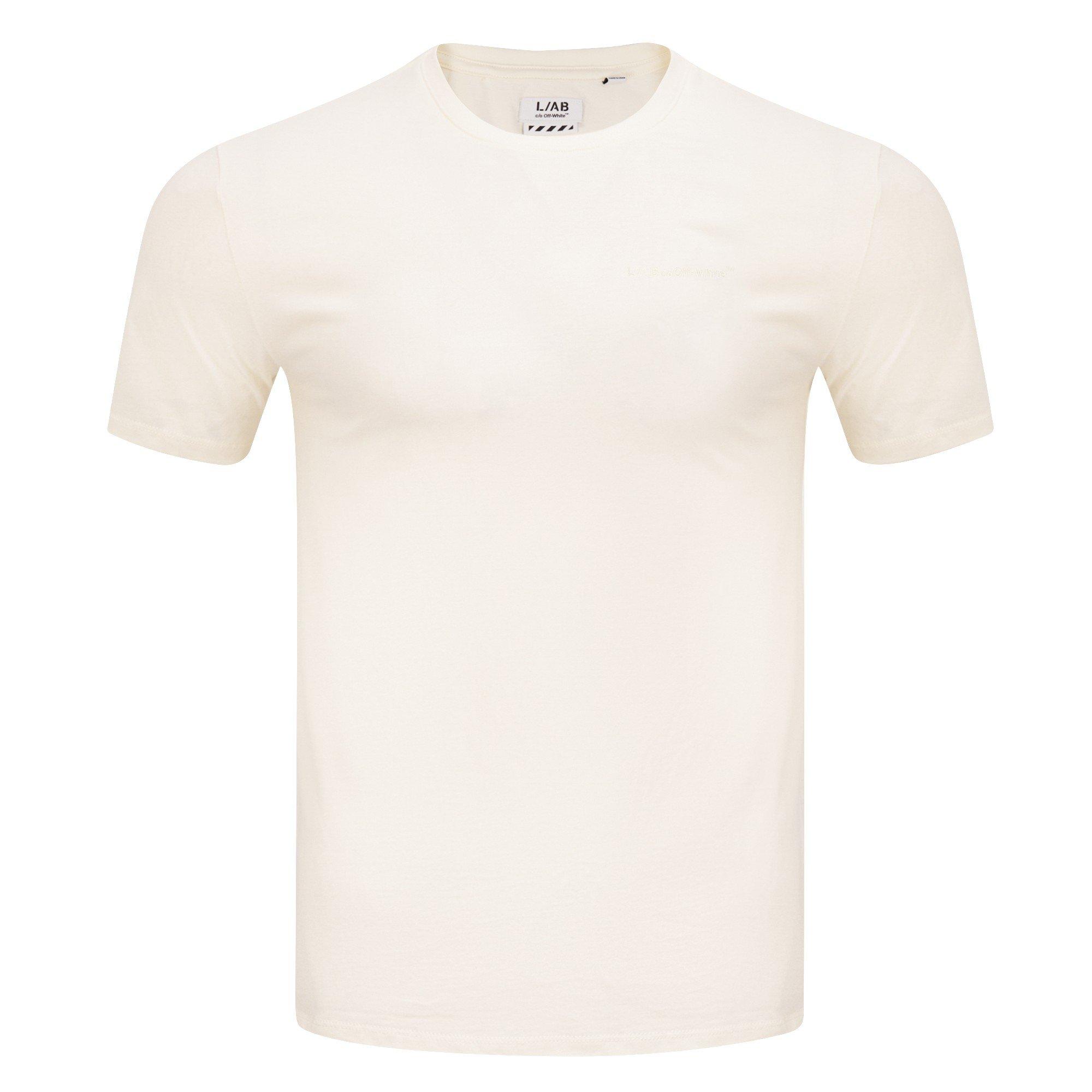 L/AB c/o Off-White Men's Horizontal Chest Logo Classic Undershirt (3 Pack) - Marshmallow/Birch/Grey - MARSHMALLOW/BIRCH/GREY
