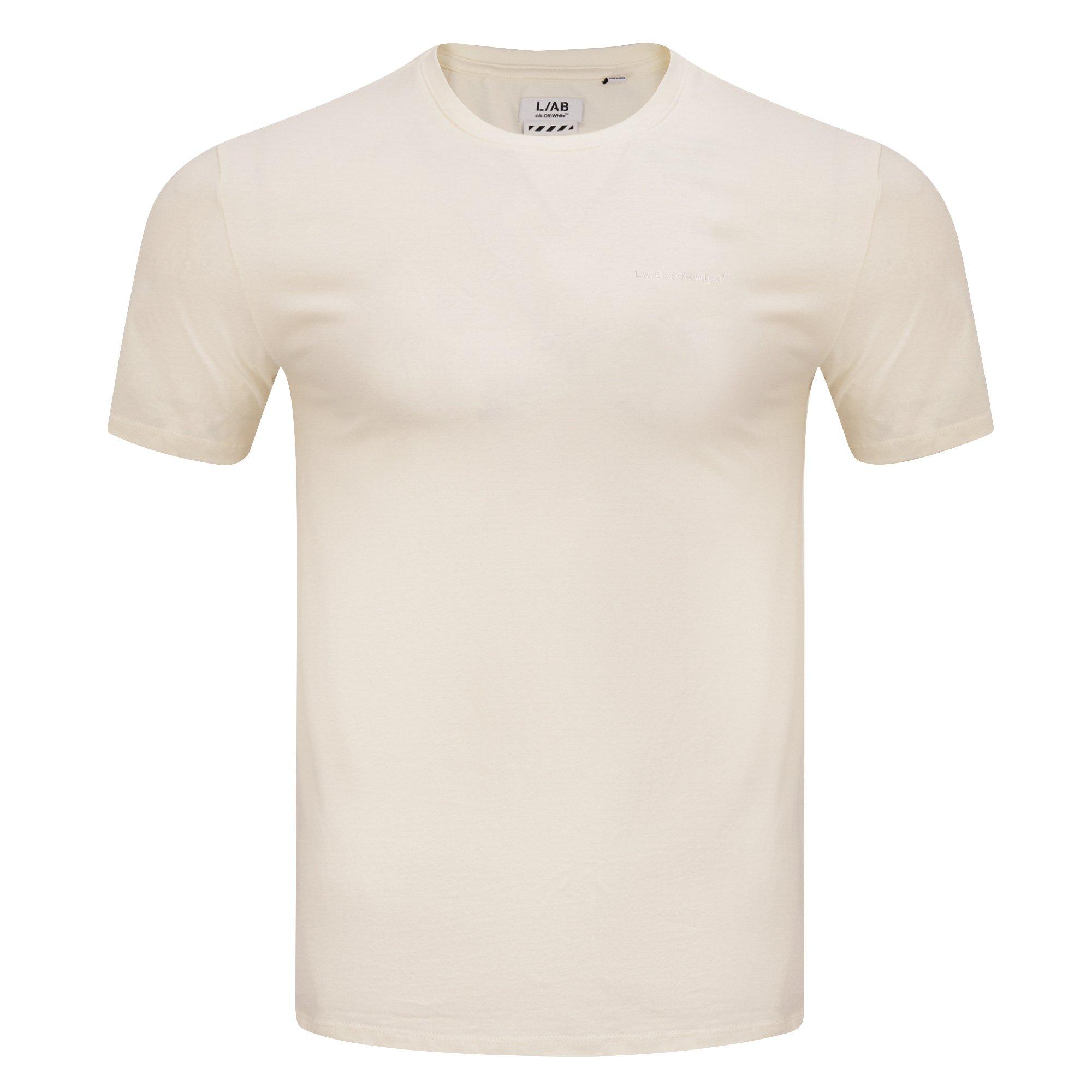 L/AB c/o Off-White Men's Horizontal Chest Logo Classic Undershirt (3 Pack) - Marshmallow/Birch/Grey - MARSHMALLOW/BIRCH/GREY