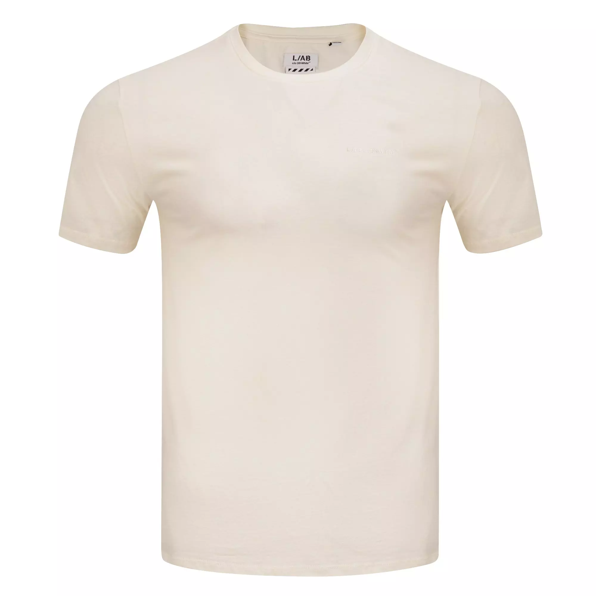 L/AB c/o Off-White Men's Horizontal Chest Logo Classic Undershirt (3 Pack) - Marshmallow/Birch/Grey - MARSHMALLOW/BIRCH/GREY