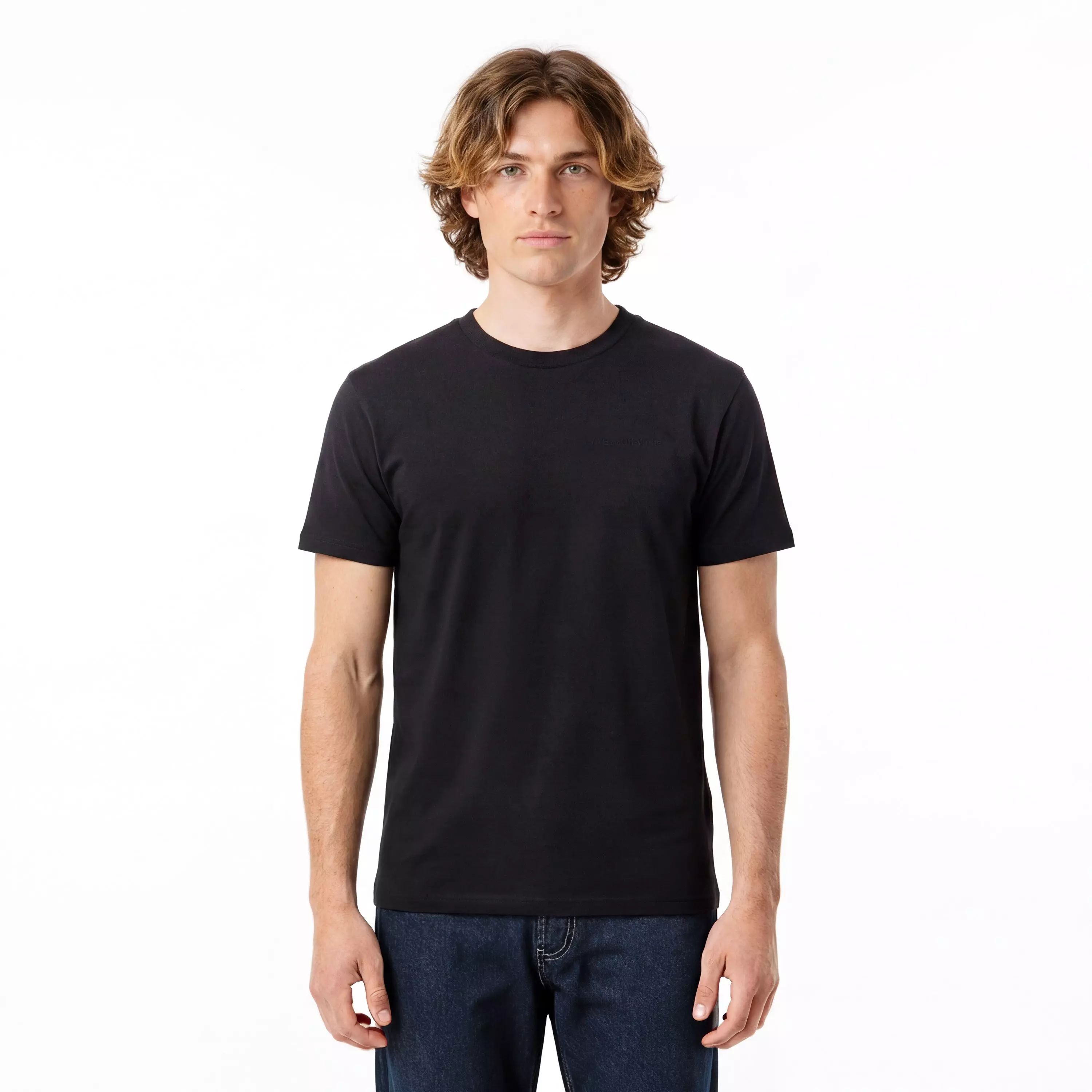 L/AB c/o Off-White Men's Horizontal Chest Logo Slim Crew Undershirt (3 Pack) - Black - BLACK