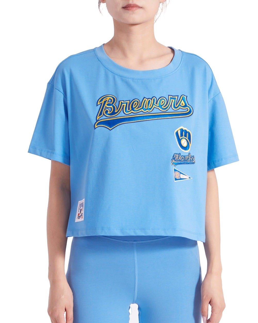 Pro Standard Women's Milwaukee Brewers Retro Classic Boxy Tee - University Blue - UNIVERSITY BLUE Thumbnail View 1