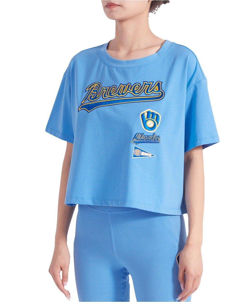Pro Standard Women's Milwaukee Brewers Retro Classic Boxy Tee - University Blue - UNIVERSITY BLUE Thumbnail View 3