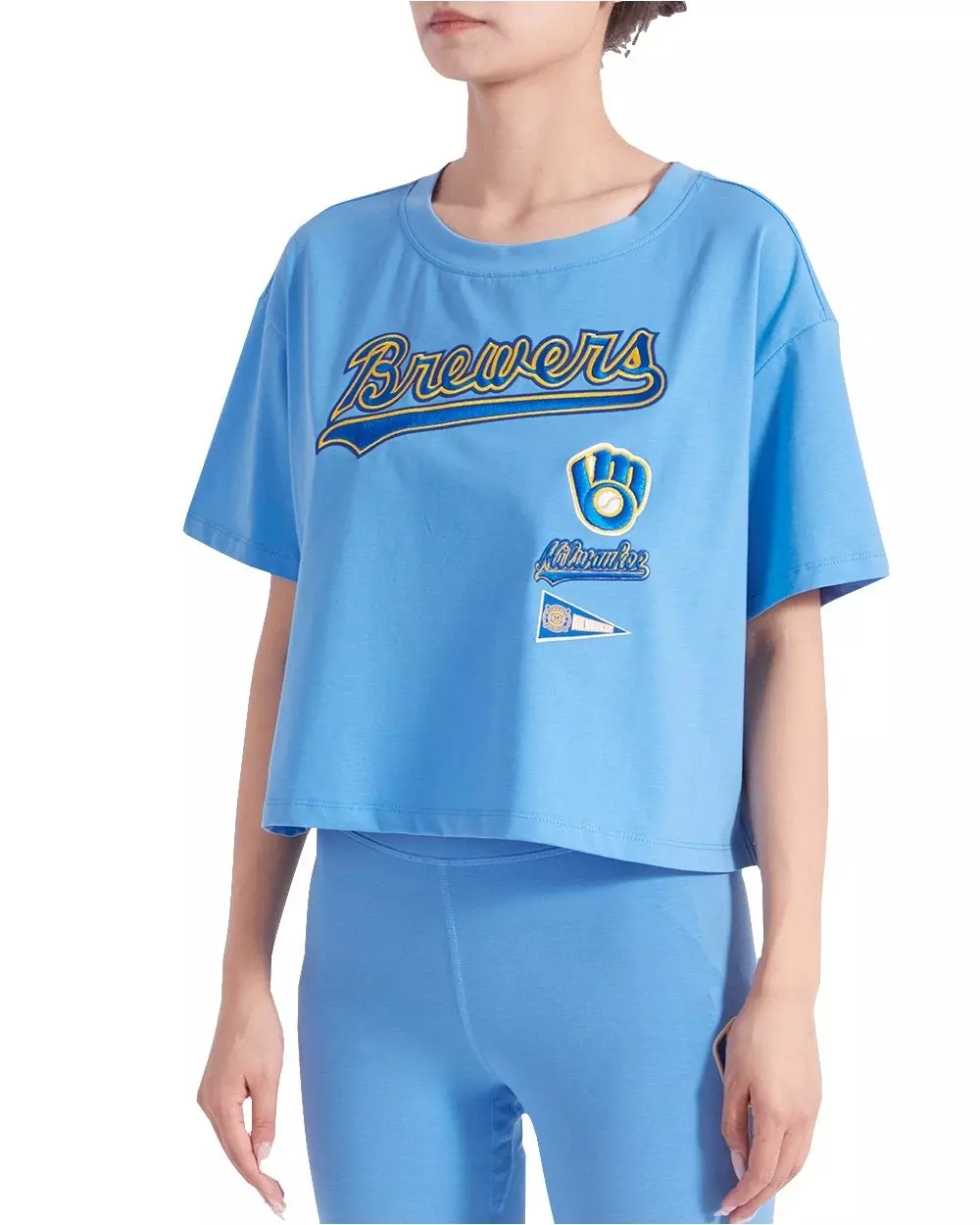 Pro Standard Women's Milwaukee Brewers Retro Classic Boxy Tee - University Blue - UNIVERSITY BLUE