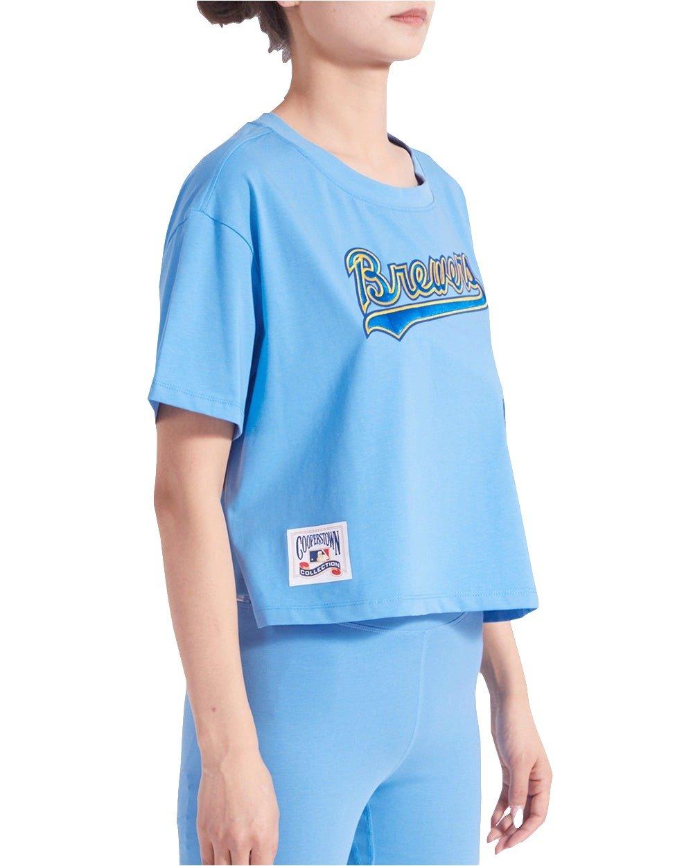 Pro Standard Women's Milwaukee Brewers Retro Classic Boxy Tee - University Blue - UNIVERSITY BLUE Thumbnail View 4