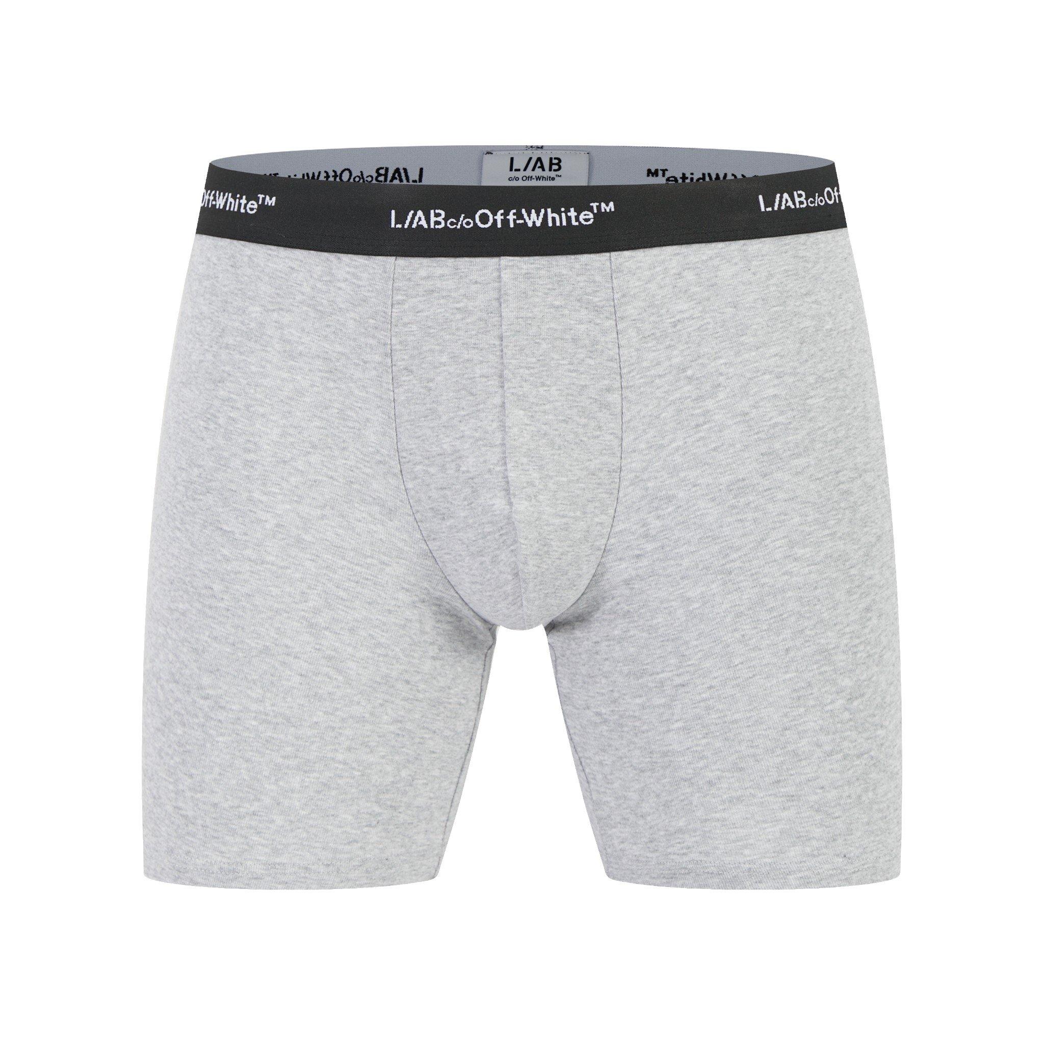 L/AB c/o Off-White Men's Horizontal Repeat 3" Trunk With Fly (3 Pack) - Black/White/Grey - BLACK/WHITE/GREY