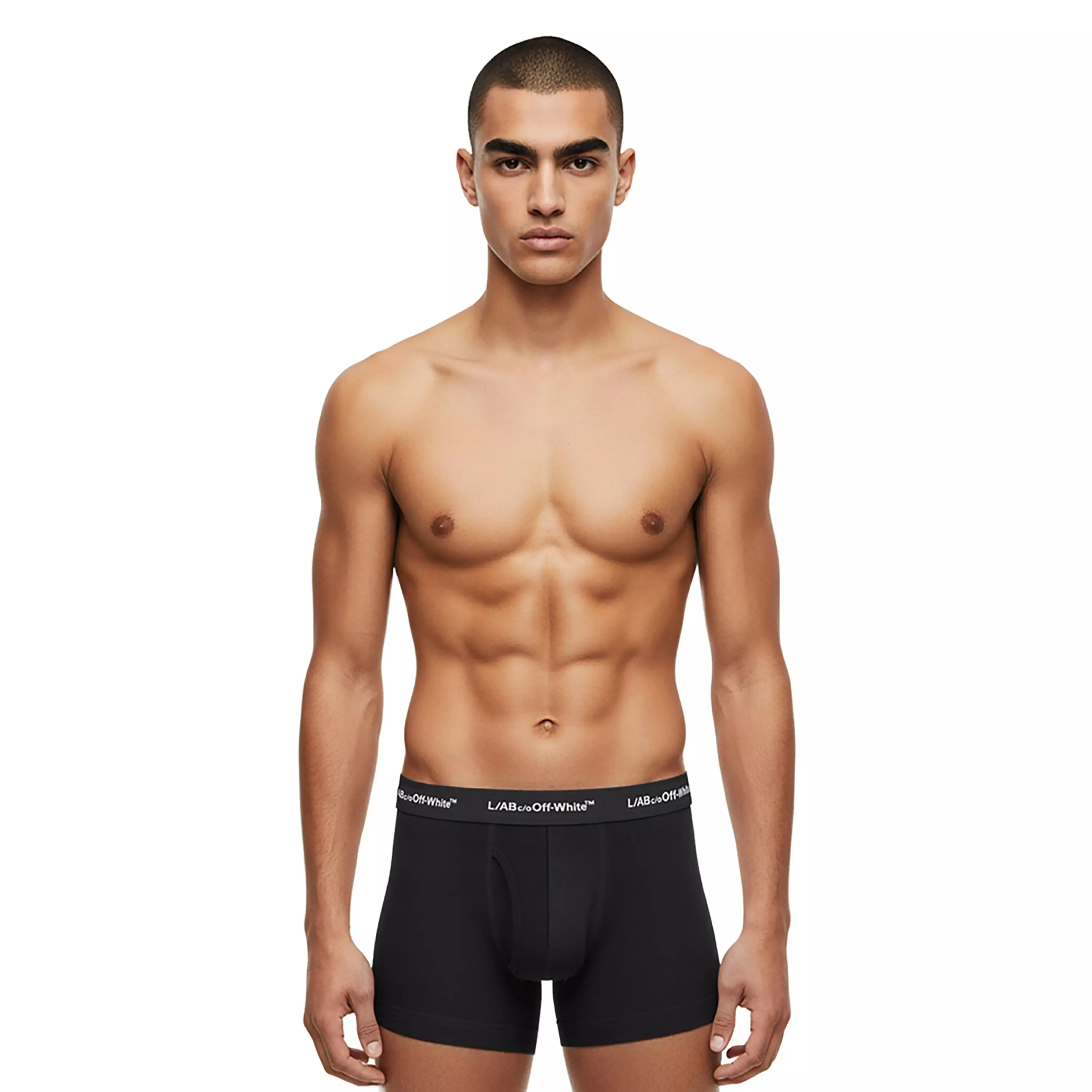 L/AB c/o Off-White Men's Horizontal Repeat 6" Boxer Brief With Fly (3 Pack) - Black - BLACK