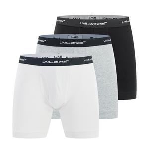L/AB c/o Off-White Men's Horizontal Repeat 6" Boxer Brief With Fly (3 Pack) - Black/White/Grey - BLACK/WHITE/GREY