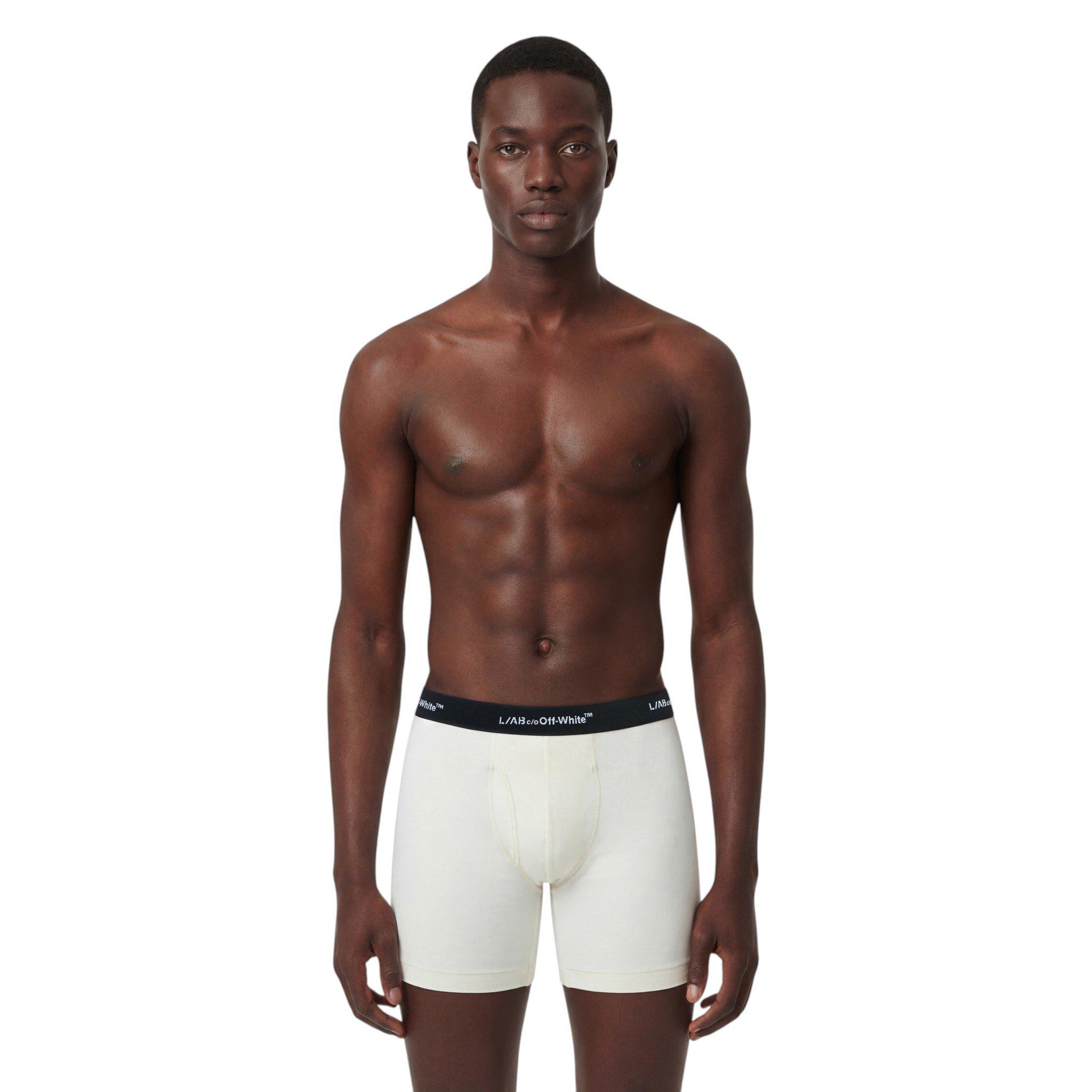 L/AB c/o Off-White Men's Horizontal Repeat 6" Boxer Brief With Fly (3 Pack) - Marshmallow/Birch/Grey - MARSHMALLOW/BIRCH/GREY