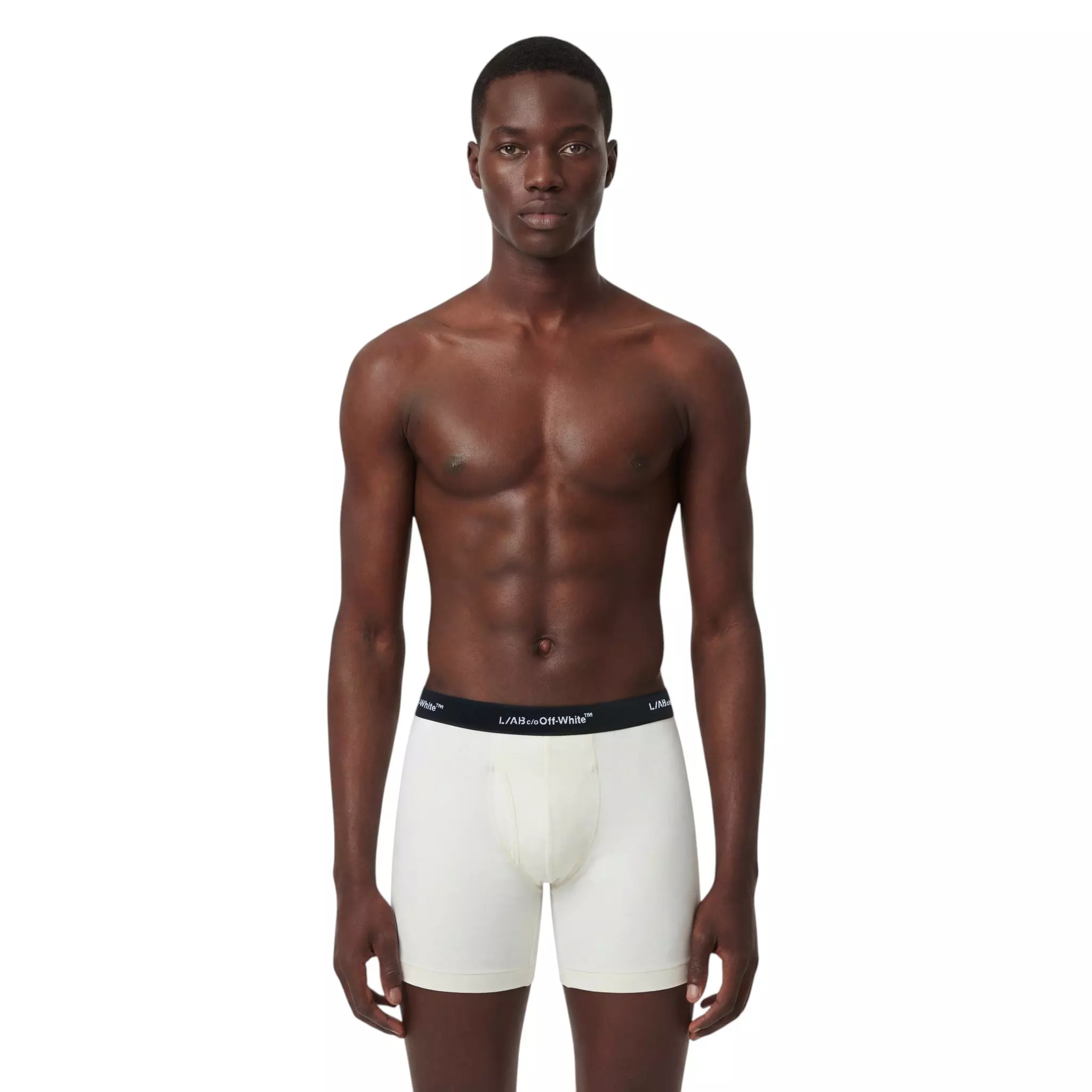 L/AB c/o Off-White Men's Horizontal Repeat 6" Boxer Brief With Fly (3 Pack) - Marshmallow/Birch/Grey - MARSHMALLOW/BIRCH/GREY
