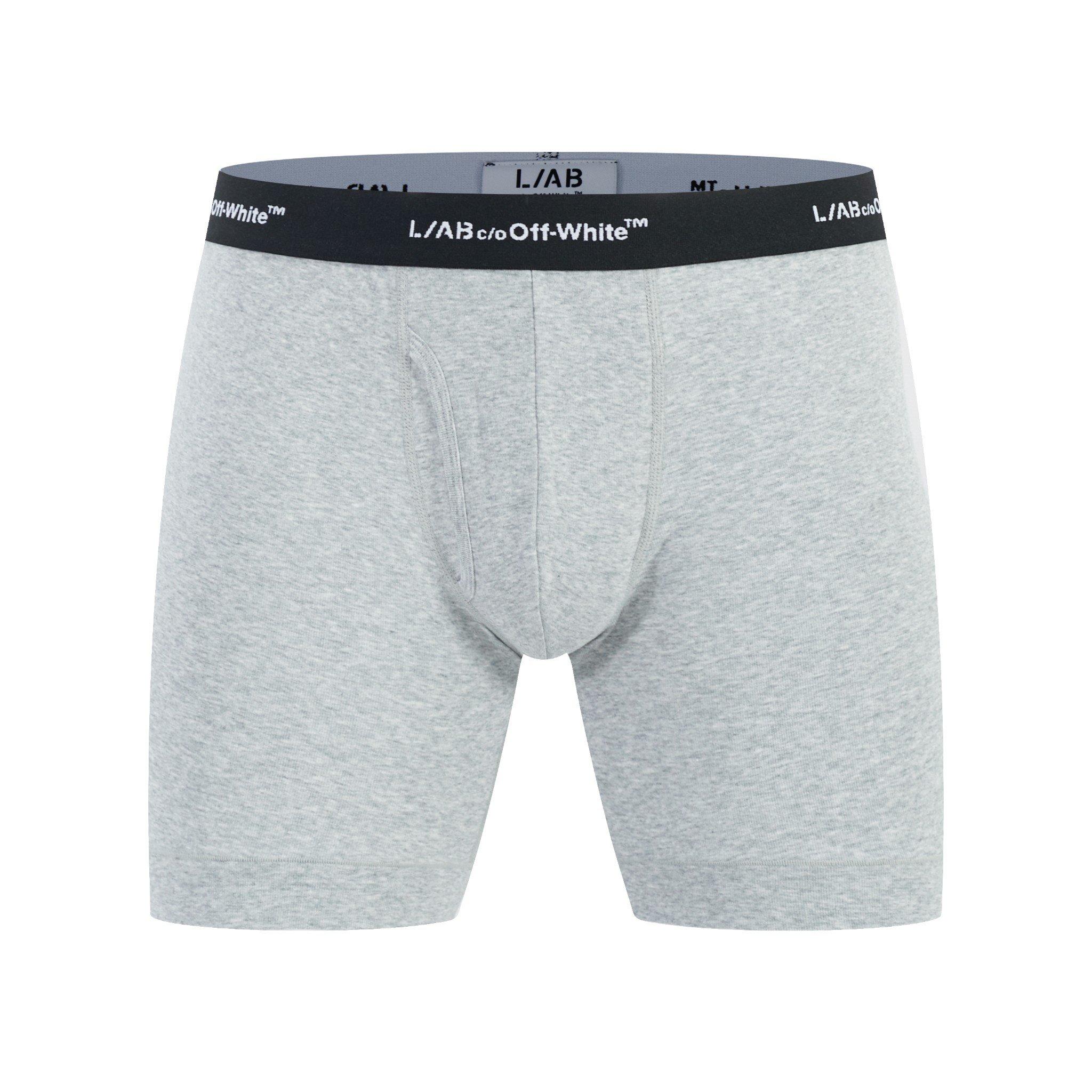 L/AB c/o Off-White Men's Horizontal Repeat 6" Boxer Brief With Fly (3 Pack) - Marshmallow/Birch/Grey - MARSHMALLOW/BIRCH/GREY