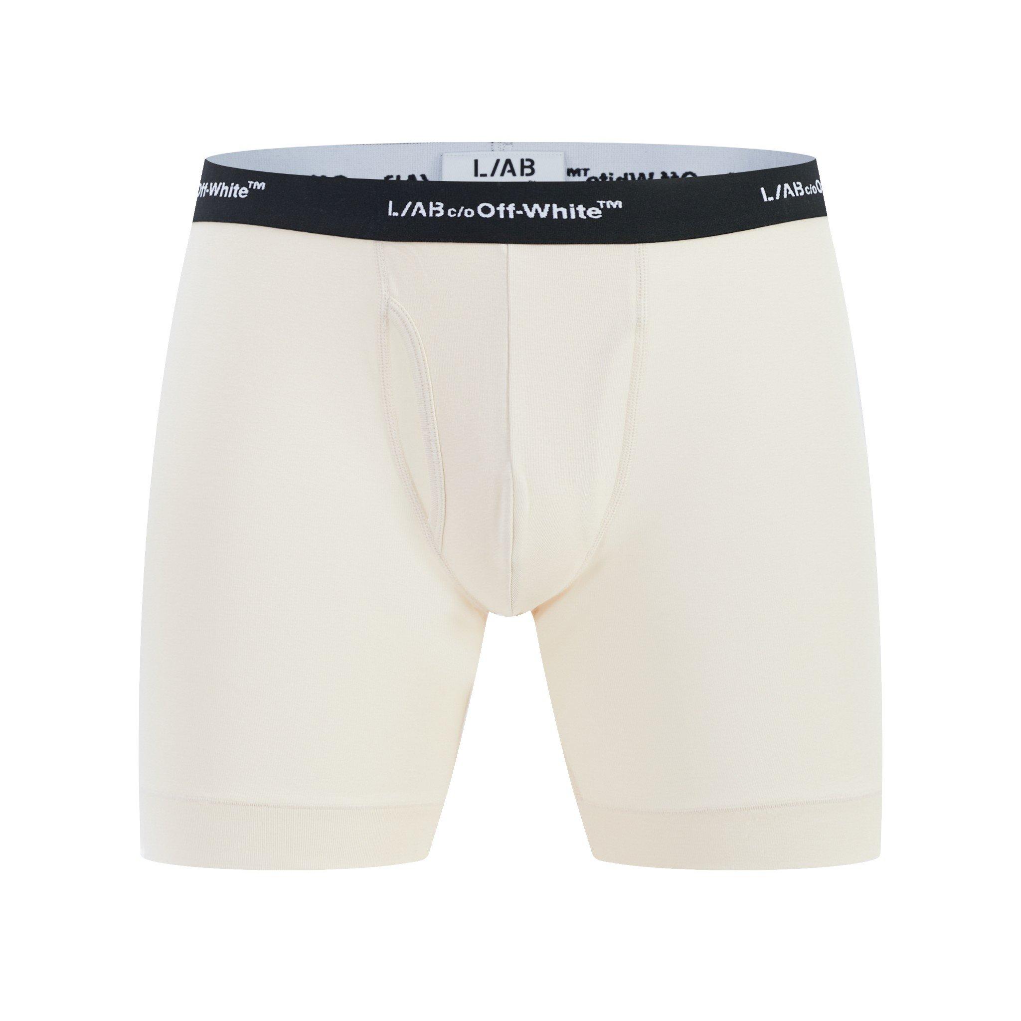 L/AB c/o Off-White Men's Horizontal Repeat 6" Boxer Brief With Fly (3 Pack) - Marshmallow/Birch/Grey - MARSHMALLOW/BIRCH/GREY