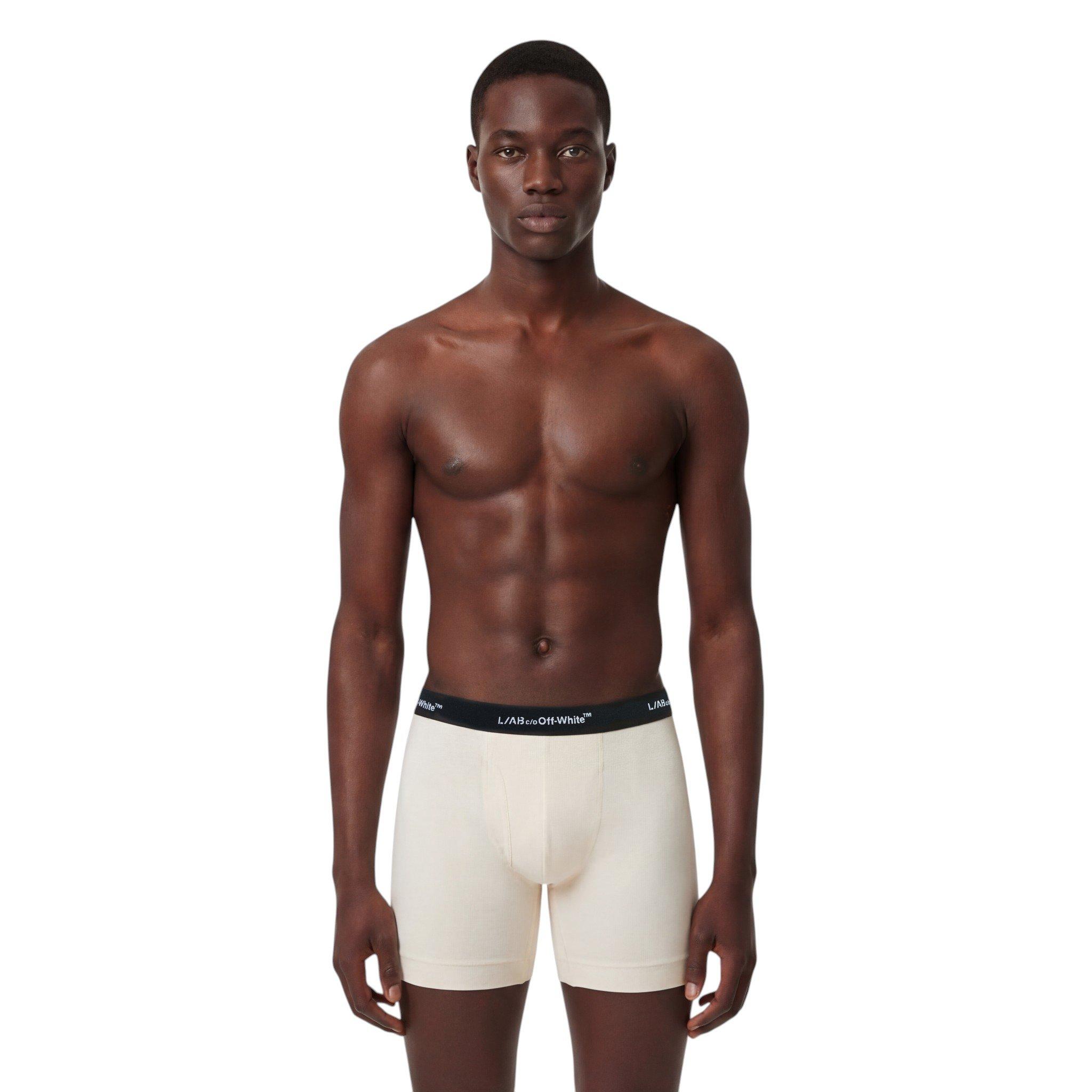L/AB c/o Off-White Men's Horizontal Repeat 6" Boxer Brief With Fly (3 Pack) - Marshmallow/Birch/Grey - MARSHMALLOW/BIRCH/GREY