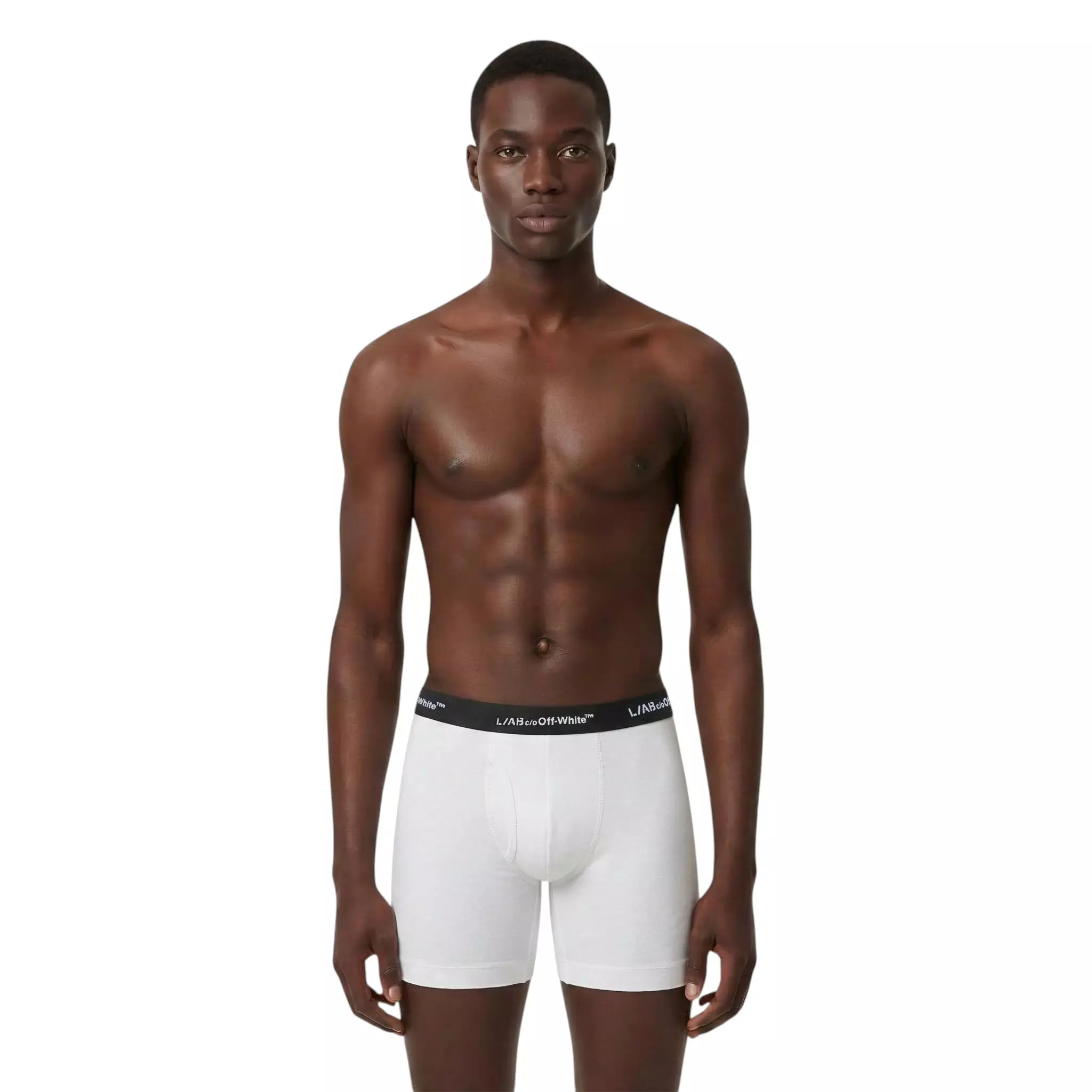 L/AB c/o Off-White Men's Horizontal Repeat 6" Boxer Brief With Fly (3 Pack) - White - WHITE