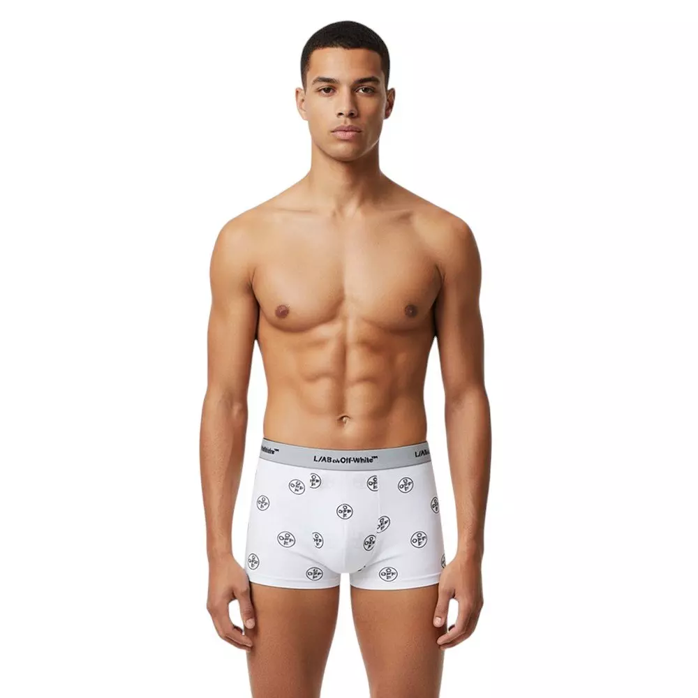 L/AB c/o Off-White Men's Horizontal Repeal All Over Print 3" Trunk (3 Pack) - Black/White/Grey - BLACK/WHITE/GREY