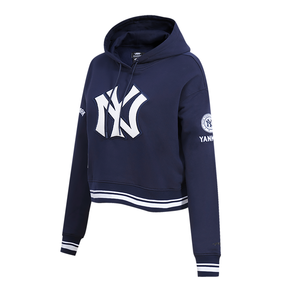 Pro Standard Women's MLB New York Yankees Retro Classic Cropped Fleece Hoodie - Navy - NAVY Thumbnail View 3