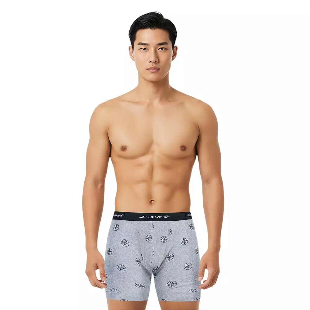 L/AB c/o Off-White Men's Horizontal AOP 6" Boxer Brief With Fly (3 Pack) - Black/White/Grey - BLACK/WHITE/GREY