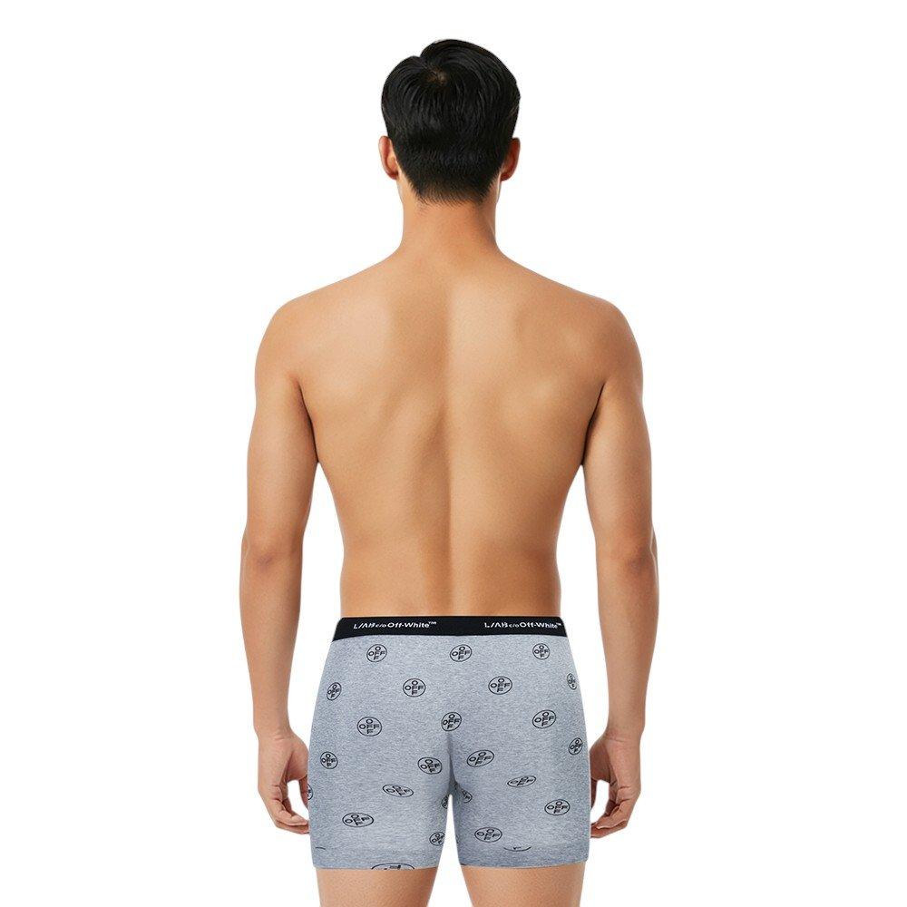 L/AB c/o Off-White Men's Horizontal AOP 6" Boxer Brief With Fly (3 Pack) - Black/White/Grey - BLACK/WHITE/GREY