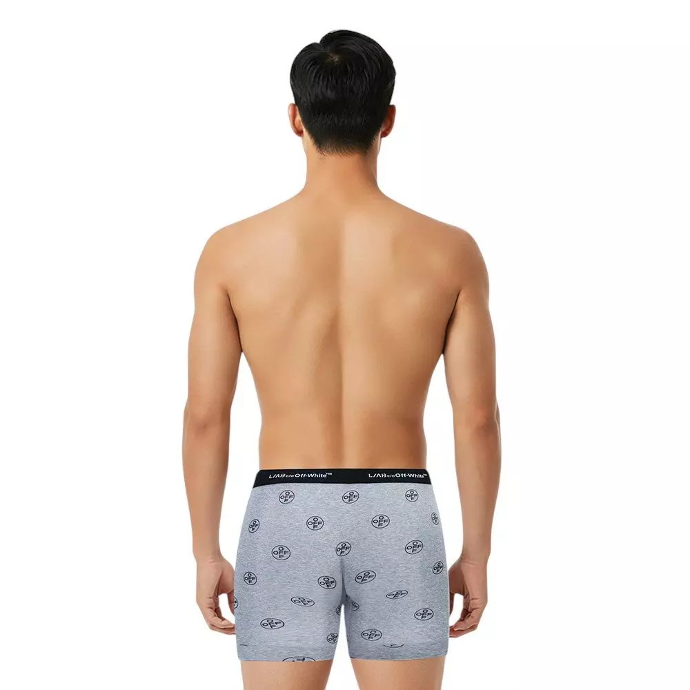 L/AB c/o Off-White Men's Horizontal AOP 6" Boxer Brief With Fly (3 Pack) - Black/White/Grey - BLACK/WHITE/GREY