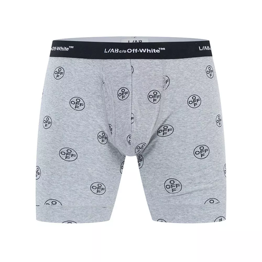L/AB c/o Off-White Men's Horizontal AOP 6" Boxer Brief With Fly (3 Pack) - Black/White/Grey - BLACK/WHITE/GREY