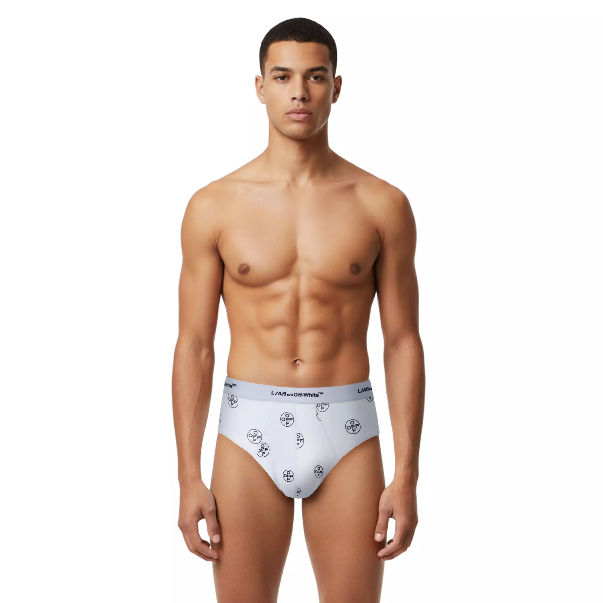 L/AB c/o Off-White Men's Horizontal All Over Print Brief (3 Pack) - Black/White/Grey - BLACK/WHITE/GREY