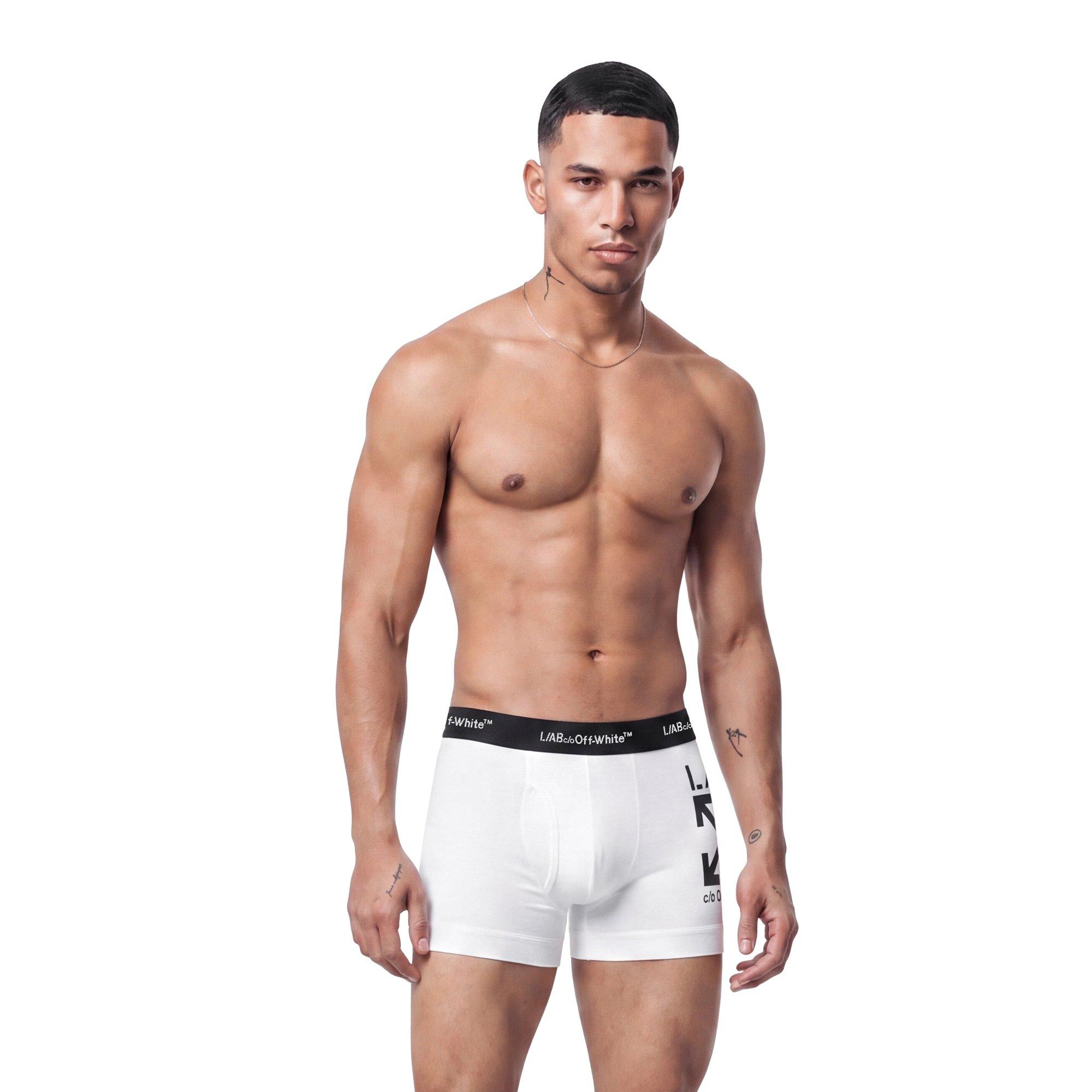L/AB c/o Off-White Men's Horizontal Repeat Big Arrow 3" Trunk With Fly (3 Pack) - Black/White/Grey - BLACK/WHITE/GREY