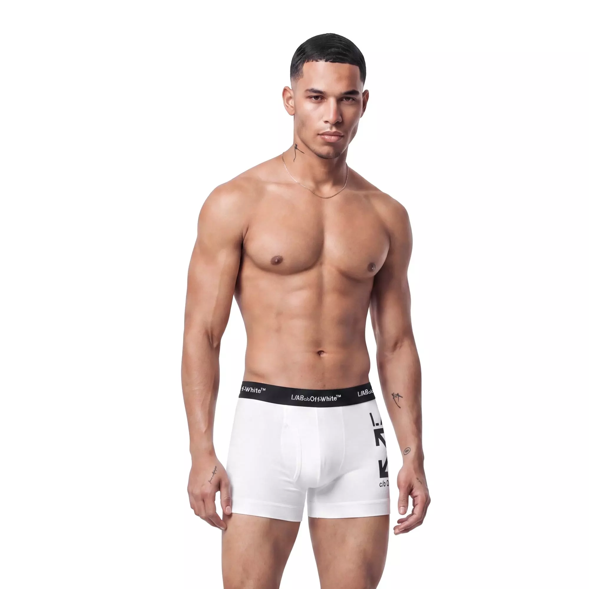 L/AB c/o Off-White Men's Horizontal Repeat Big Arrow 3" Trunk With Fly (3 Pack) - Black/White/Grey - BLACK/WHITE/GREY