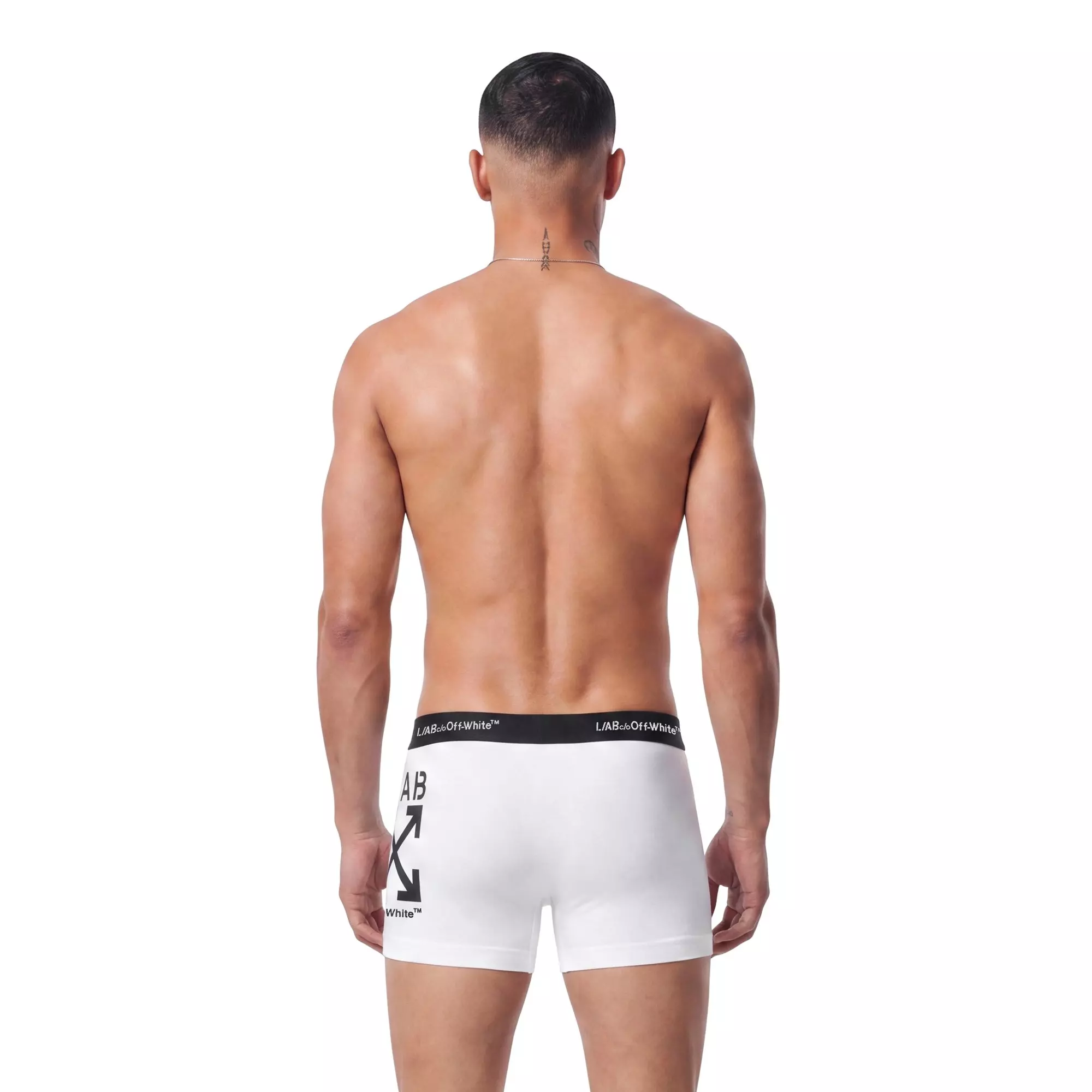 L/AB c/o Off-White Men's Horizontal Repeat Big Arrow 3" Trunk With Fly (3 Pack) - Black/White/Grey - BLACK/WHITE/GREY