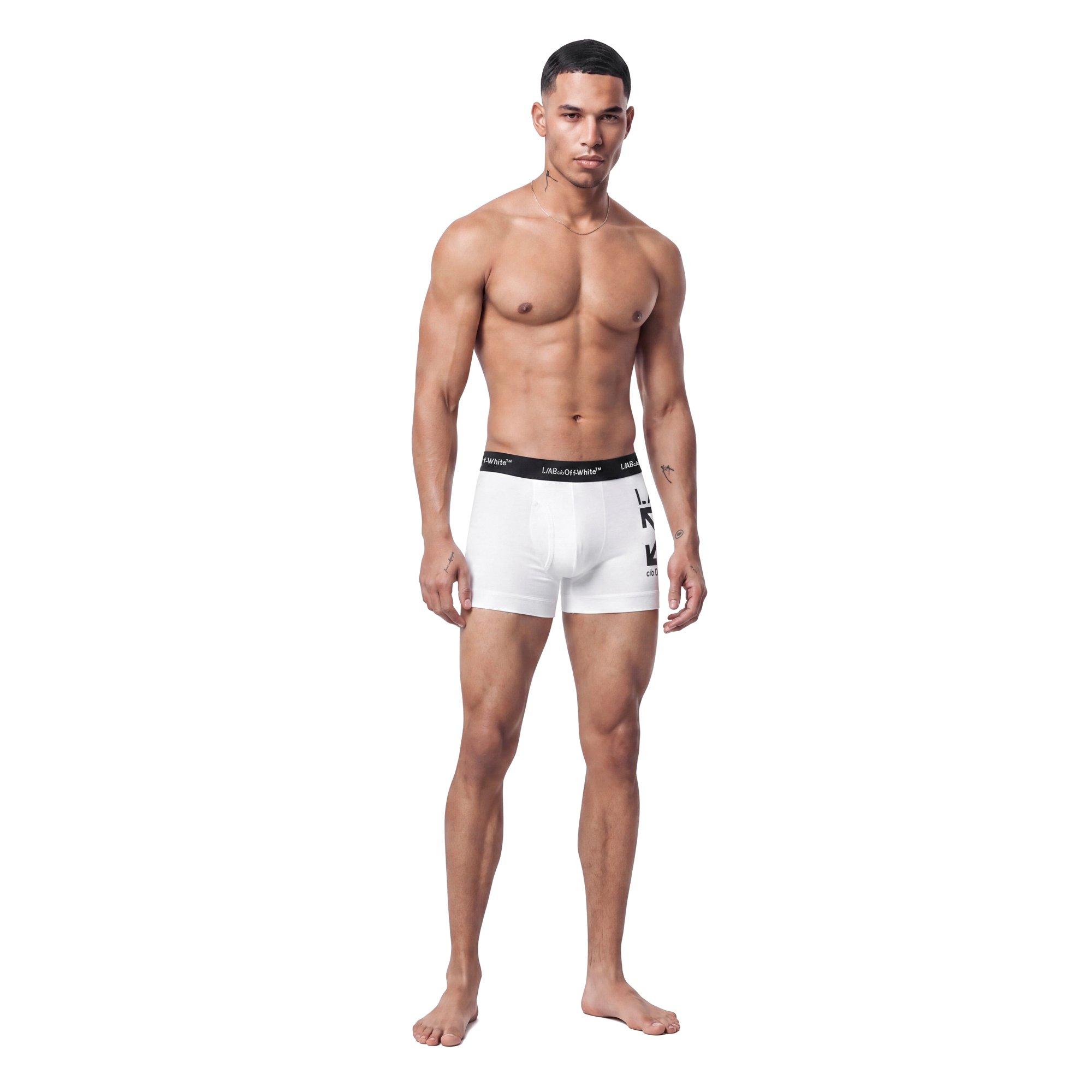 L/AB c/o Off-White Men's Horizontal Repeat Big Arrow 3" Trunk With Fly (3 Pack) - Black/White/Grey - BLACK/WHITE/GREY