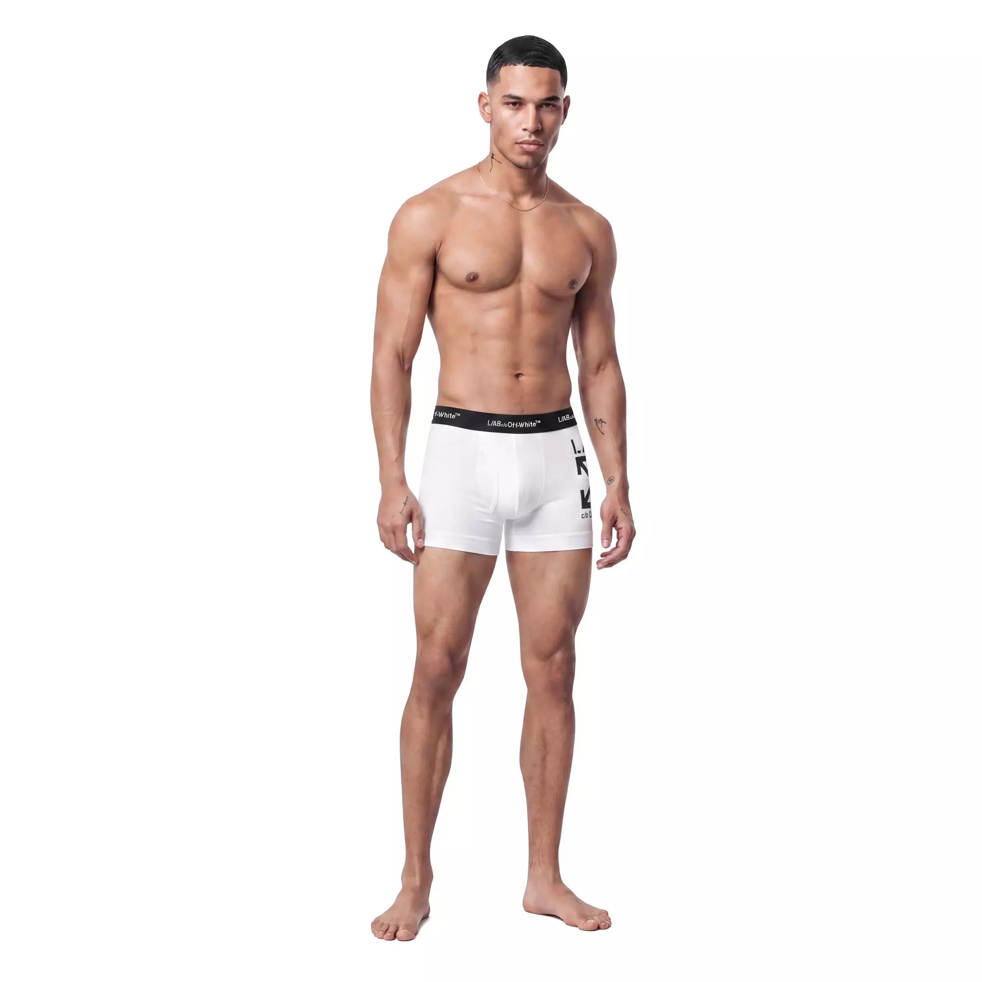 L/AB c/o Off-White Men's Horizontal Repeat Big Arrow 3" Trunk With Fly (3 Pack) - Black/White/Grey - BLACK/WHITE/GREY