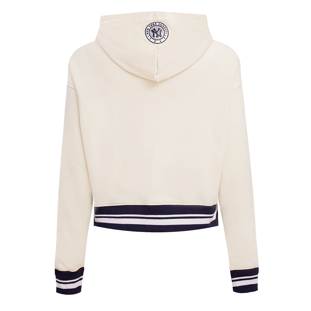 Pro Standard Women's MLB New York Yankees Retro Classic Cropped Fleece Hoodie -Eggshell/Navy - EGGSHELL/NAVY Thumbnail View 2