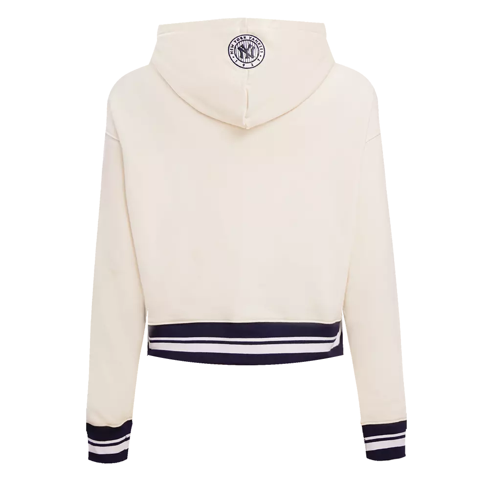 Pro Standard Women's MLB New York Yankees Retro Classic Cropped Fleece Hoodie -Eggshell/Navy - EGGSHELL/NAVY