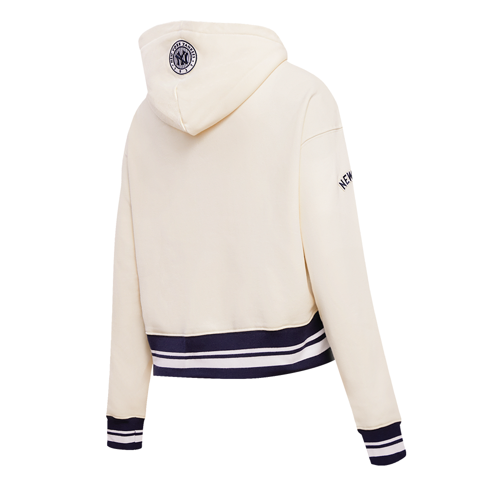 Pro Standard Women's MLB New York Yankees Retro Classic Cropped Fleece Hoodie -Eggshell/Navy - EGGSHELL/NAVY Thumbnail View 4