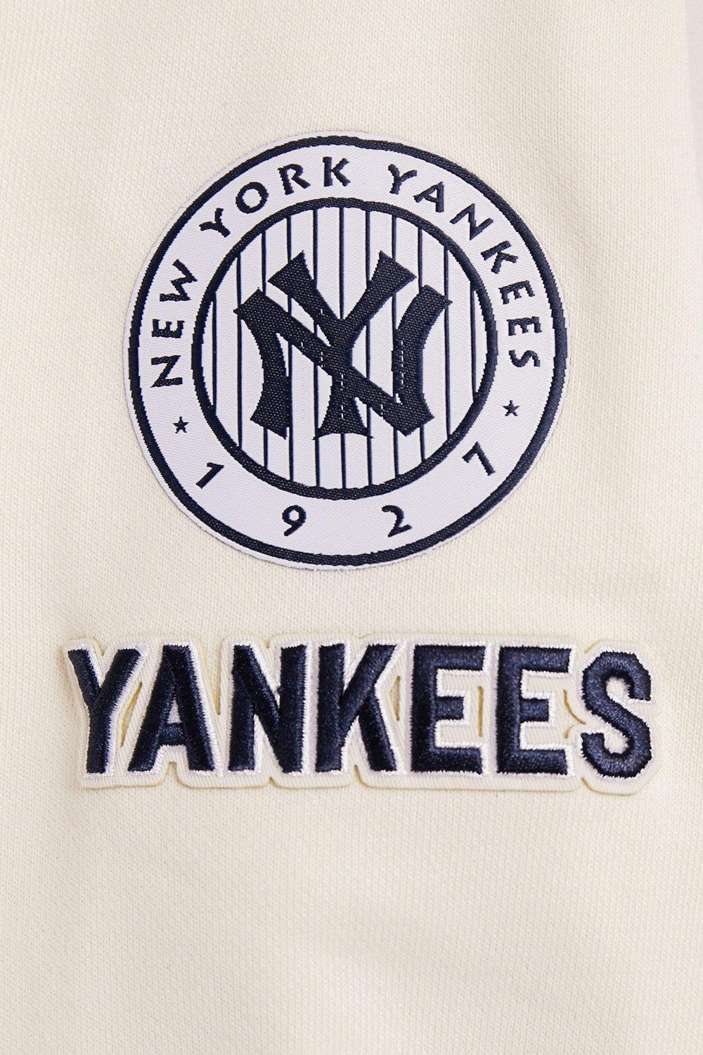 Pro Standard Women's MLB New York Yankees Retro Classic Cropped Fleece Hoodie -Eggshell/Navy - EGGSHELL/NAVY Thumbnail View 8