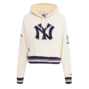 Pro Standard Women's MLB New York Yankees Retro Classic Cropped Fleece Hoodie -Eggshell/Navy