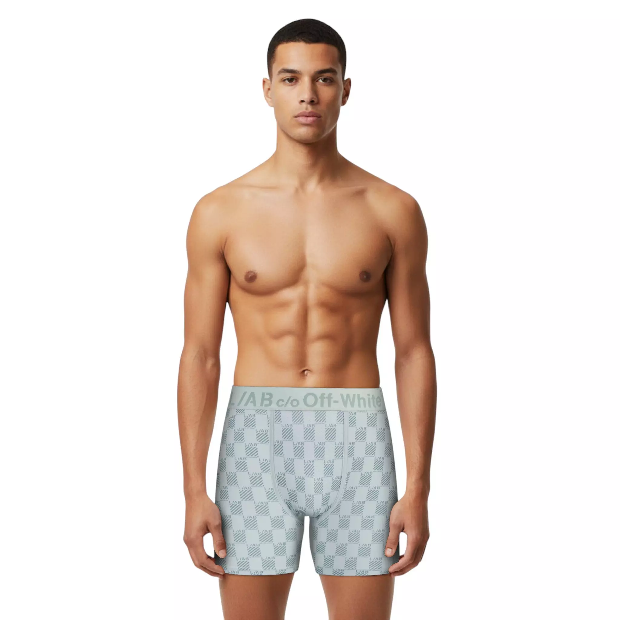 L/AB c/o Off-White Men's Horizontal Repeat All Over Print Boxer Brief - Green - GREEN