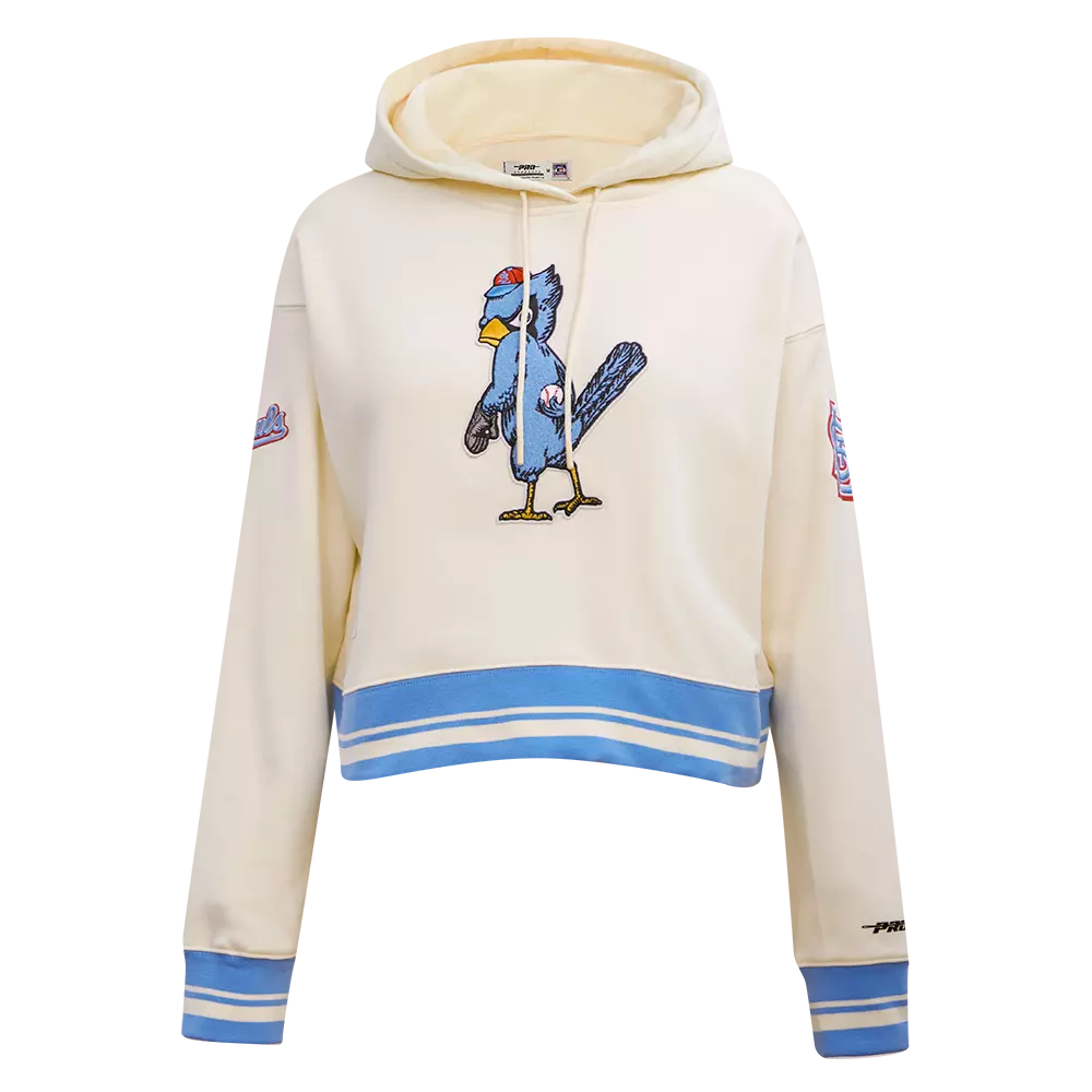 Pro Standard Women's MLB St. Louis Cardinals Retro Classic Cropped Fleece Hoodie -Eggshell/Blue - EGGSHELL/BLUE