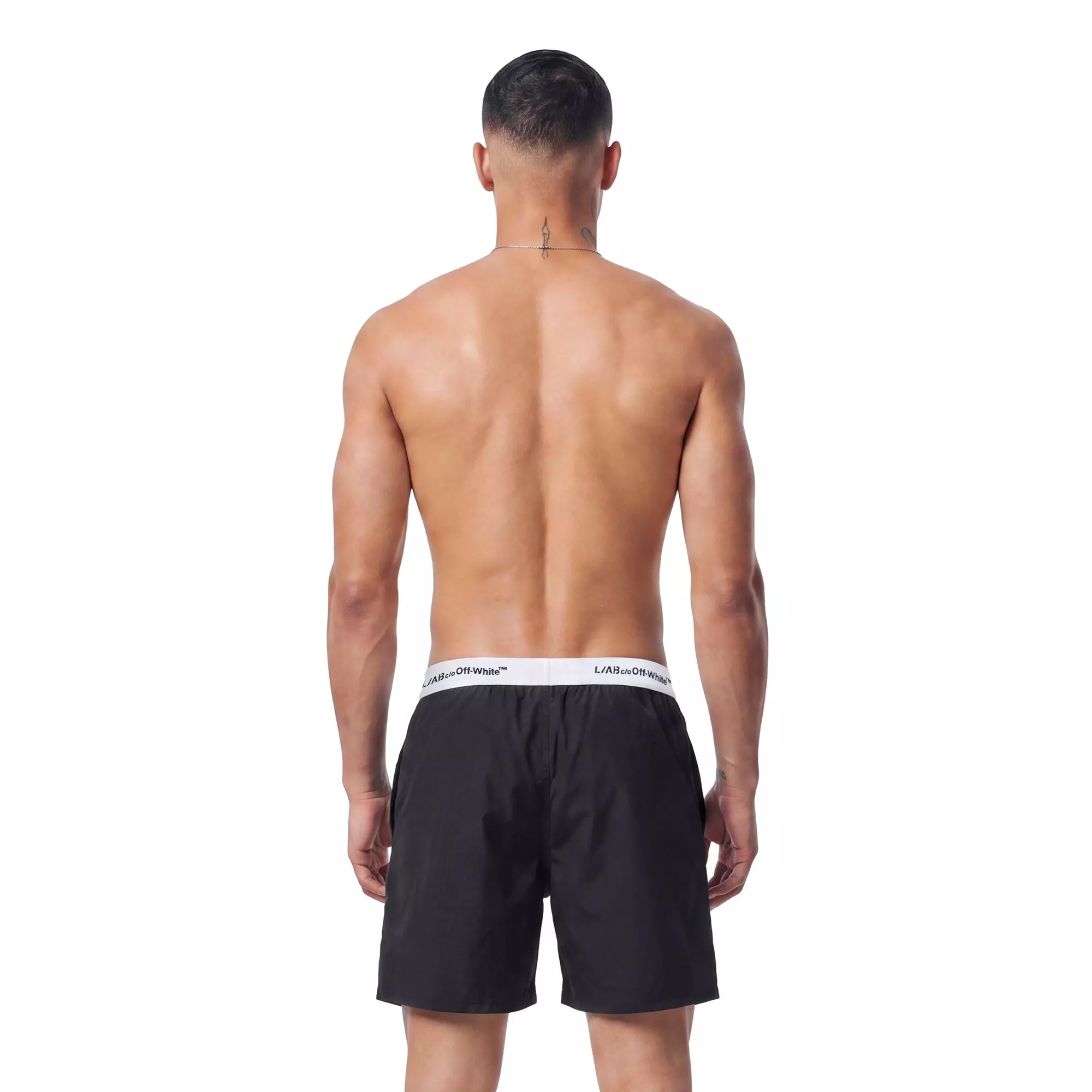 L/AB c/o Off-White Men's Horizontal Repeat Solid Woven Boxer With Fly - Black - BLACK